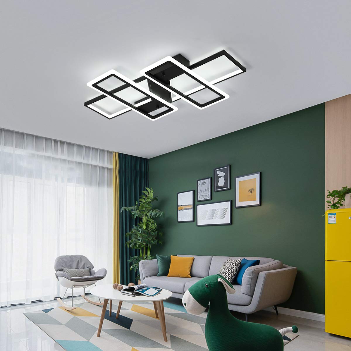 Jaycomey Modern Led Ceiling Light Black Flush Mount Ceiling Lights 80W Dimmable Led Chandelier With Remote Kitchen Light Fixture