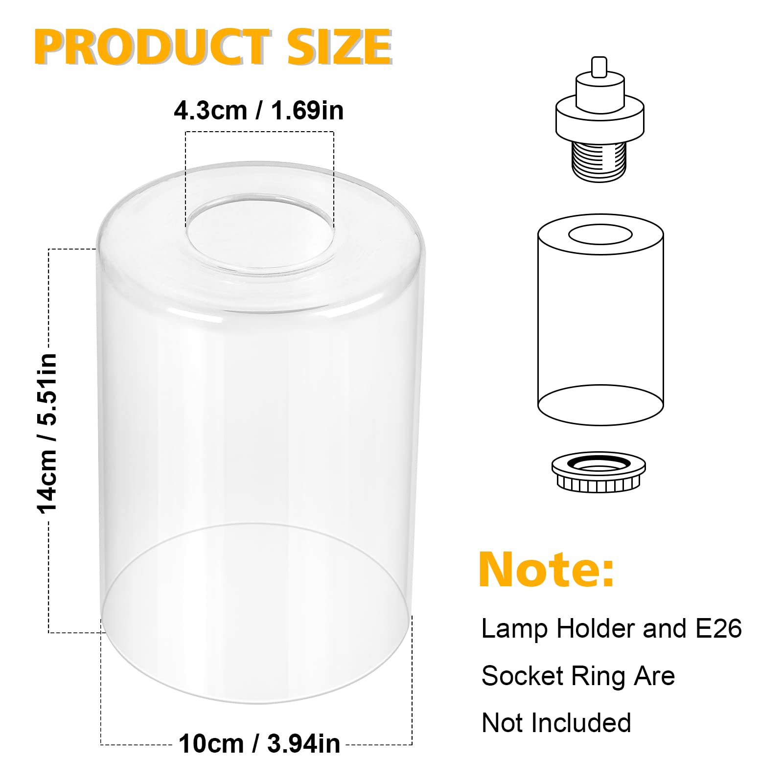 Unicozin Clear Glass Shade, 5.51" High, 3.94" Diameter, High Transmittance Cylinder Lamp Cover for Vanity, Floor, Chandelier Lights