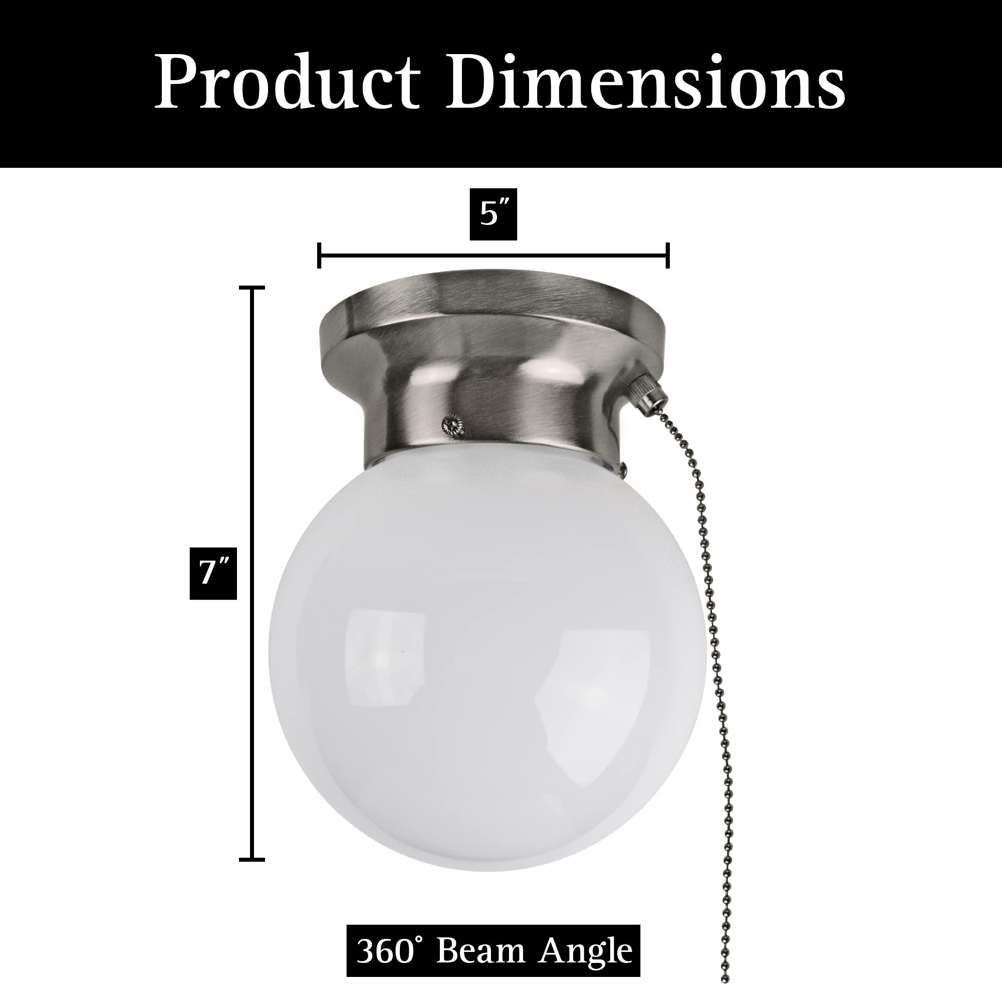 Ultralux 6in LED Glass Flush Mount Light Fixture, 500 Lumens, 3000K, Brushed Nickel, 1-Pack