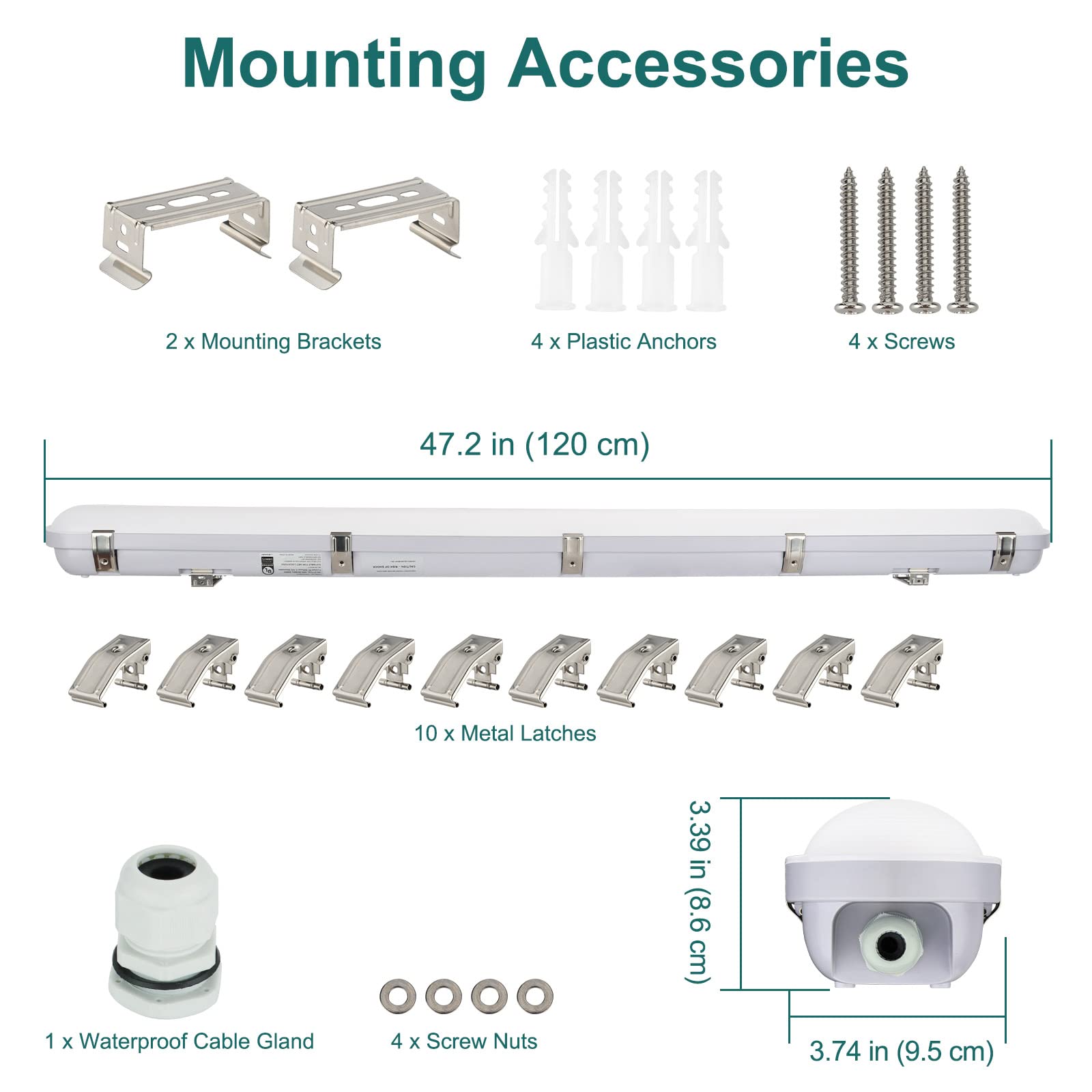 Kadision 4Ft Led Vapor Tight Light 40W/32W/24W Adjustable Light Output, 4800Lm 5000K 100-277V, 0-10V Dimmable Vapor Proof Lighti