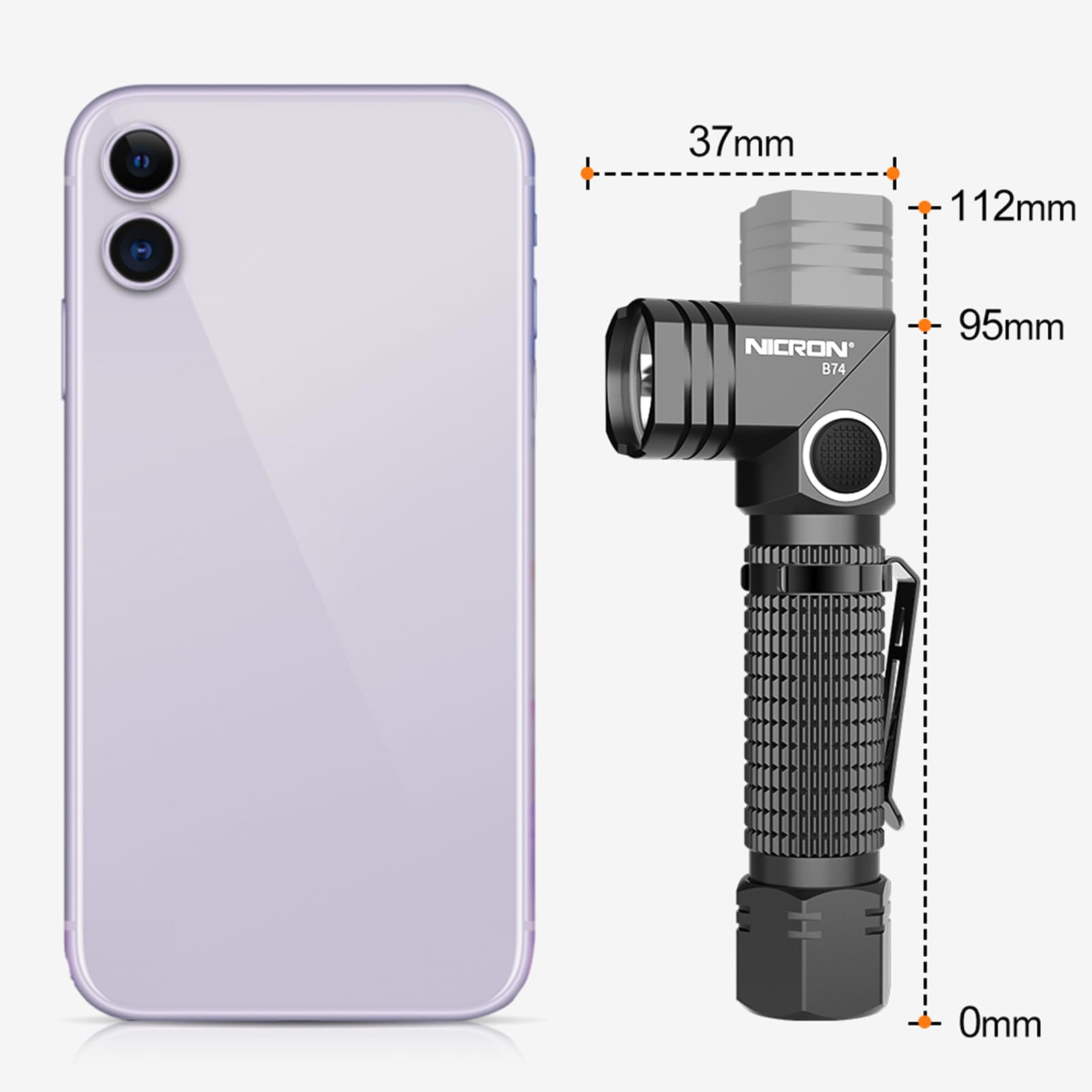 NICRON 700 Lumens Rechargeable Flashlight, 90 Degree Design, IP65 Waterproof, 5 Modes, Compact LED for Camping & Outdoor Use