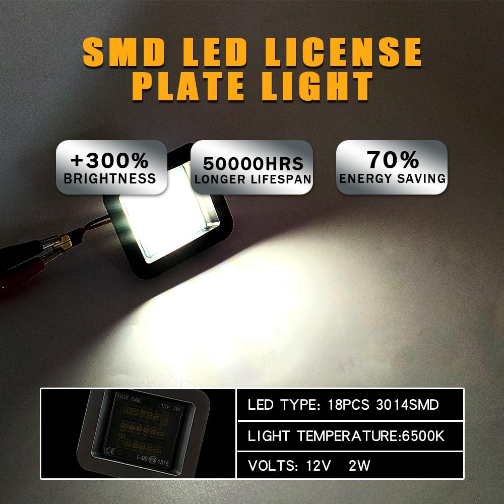 OTnhaee LED License Plate Light for Ford F150 Raptor 2015-2018, Smoked, PC Material, Model PZ033w, Clear Lens, 6000K