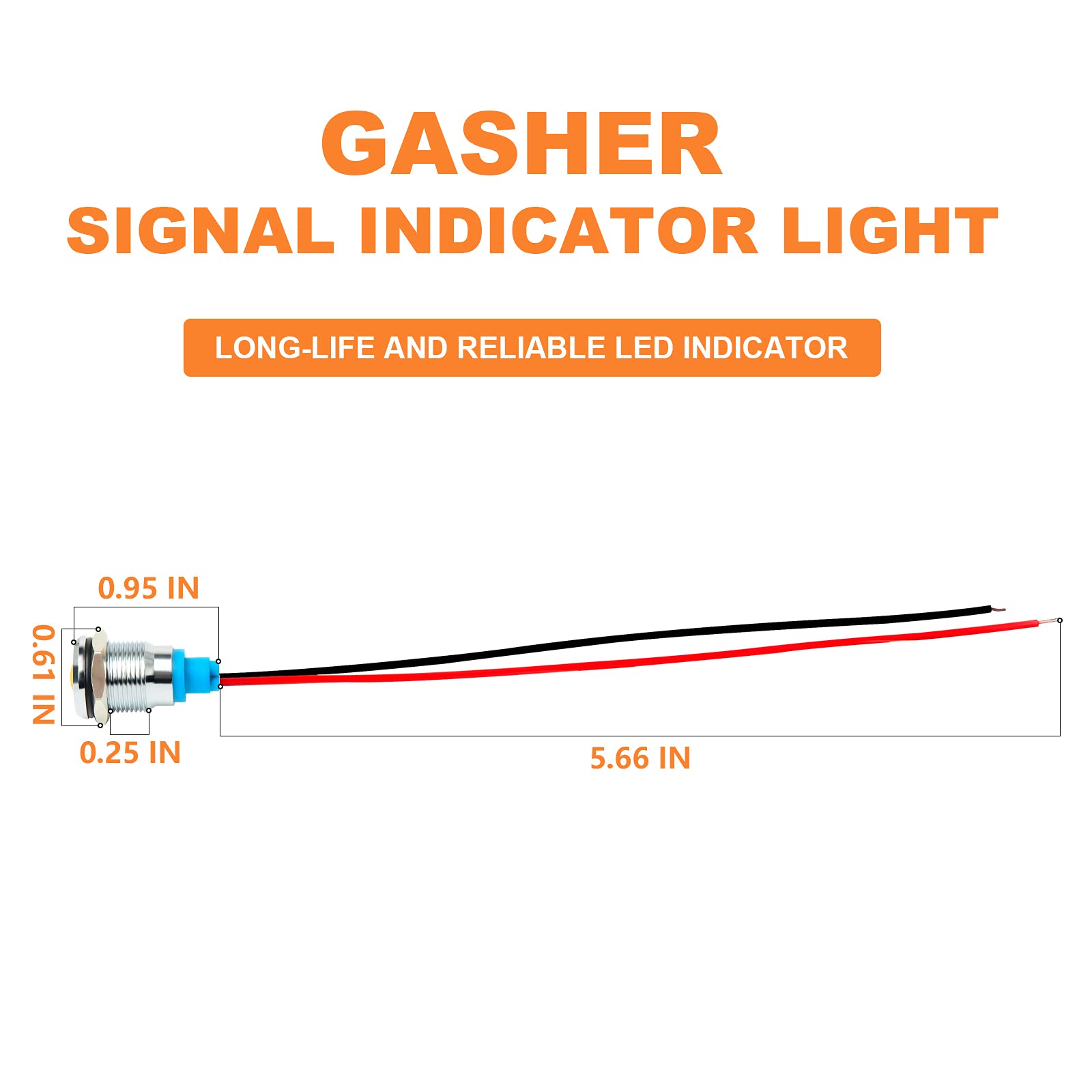 Gasher 110V/24V/12V 20Ma Energy Saving Indicator Light Mounting Hole Size 12Mm(1/2 Inch) Green Yellow Red Blue White 5 Pcs (12V)