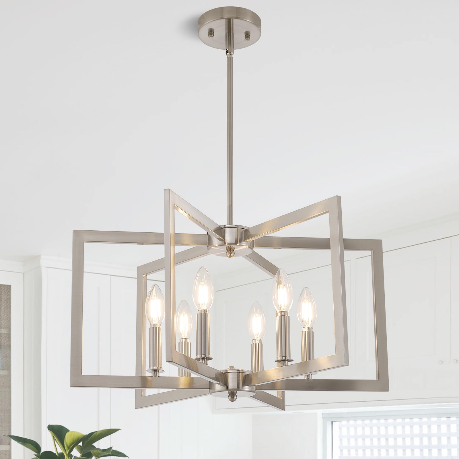 MIAYBPH Dining Room Light Fixture, 6-Light Brushed Nickel Chandelier Modern Metal Industrial Chandelier Lighting for Farmhouse L