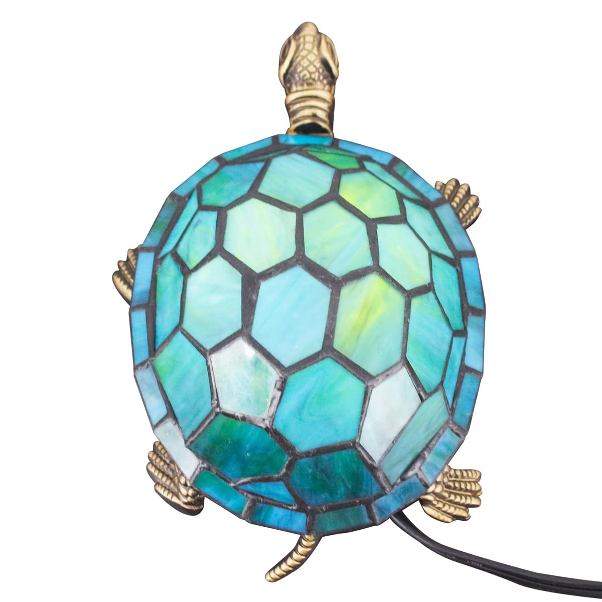 ZJART Tiffany Tortoise Lamp - Small Stained Glass Turtle Desk Light, 8x5x4 Inch, Sea Blue, Antique Accent Decor