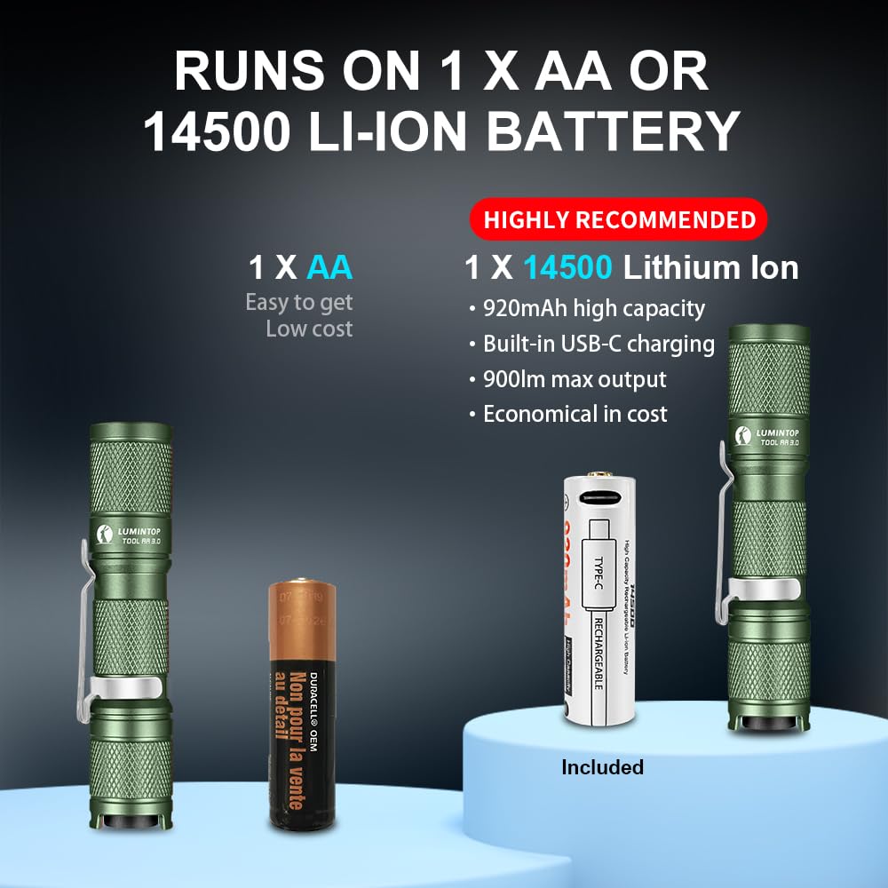 Lumintop Pocket-Sized Super Bright Flashlight Set Tool Aa 3.0 Edc Flashlight, 900 Lumens Aa Edc Flashlight With Magnetic Tail An
