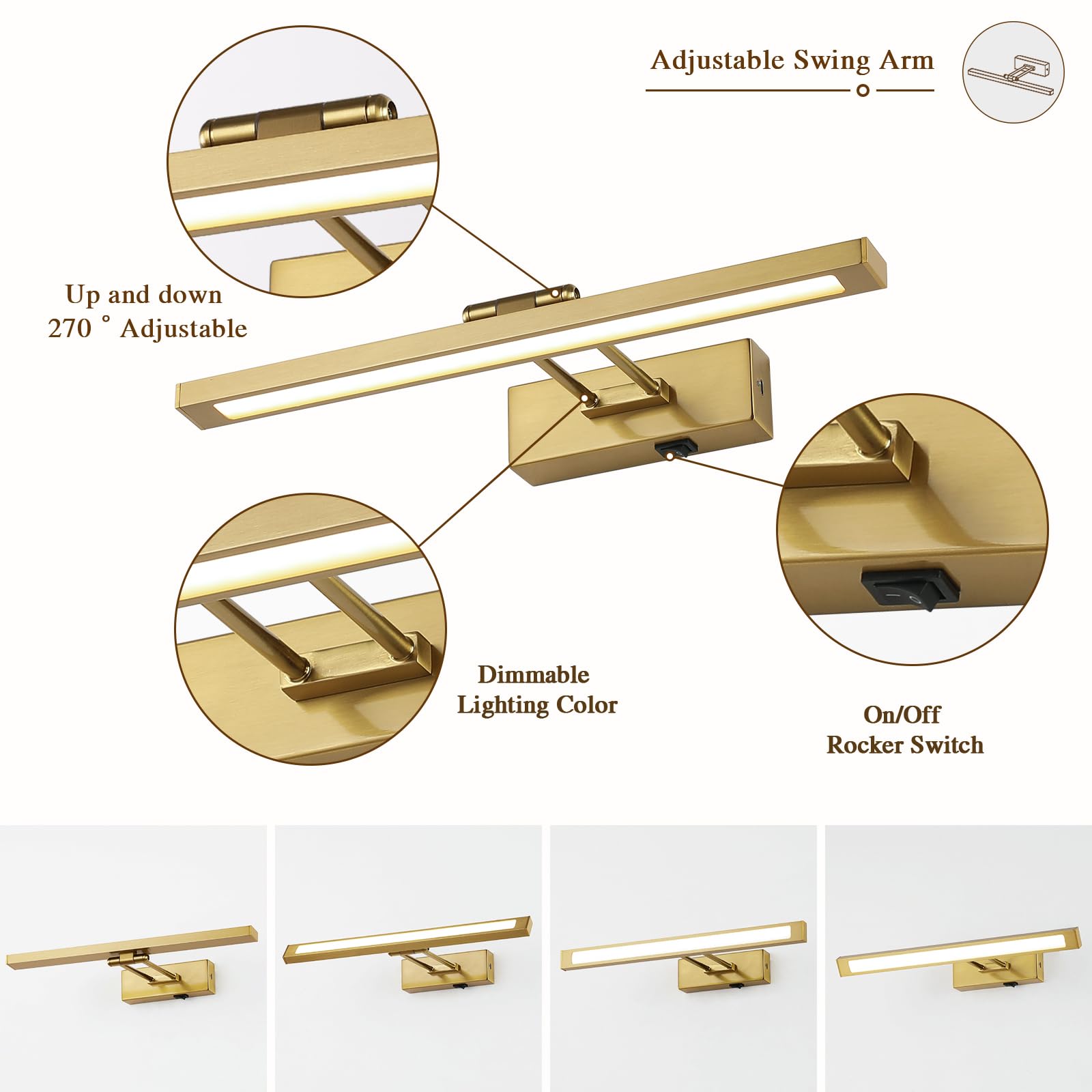 Keliden Wireless Picture Light Battery Operated With Remote Led Art Lights For Paintings Rechargeable Dimmable 15.7" Brass Lights Over Pictures On Wall Gold With Swing Arm For Display