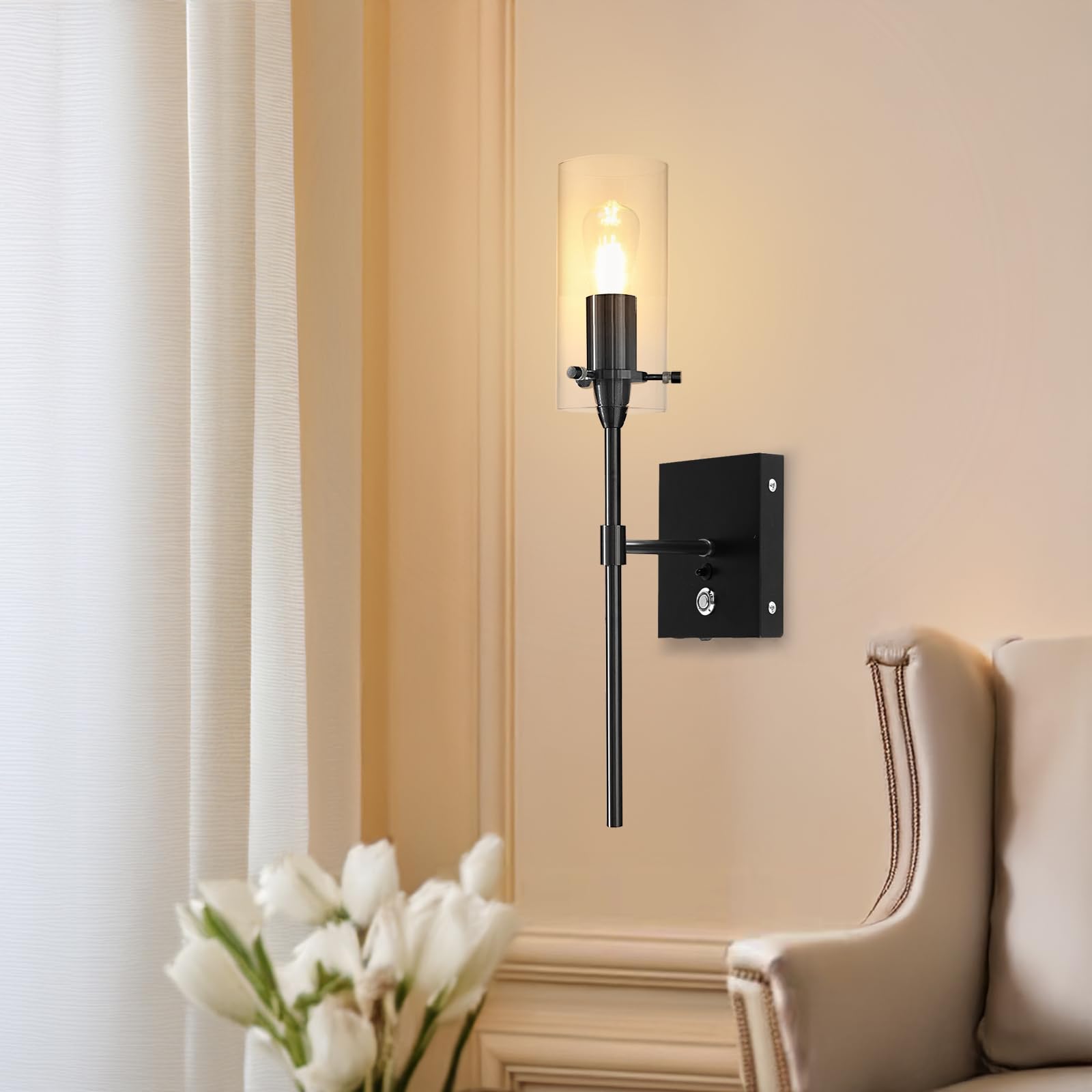 Aibisod 3-Color Battery Operated Wall Sconces Set Of 2 With Remote, Dimmable Indoor Wireless Wall Light, Black Indoor Battery Po