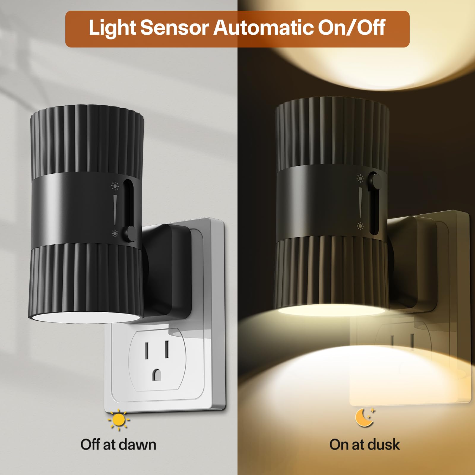 QQV Night Lights Plug into Wall, 90 Rotatable Plug in Night Light with Dusk to Dawn Sensor, 0-100LM Dimmable Wall Light, 3000K S