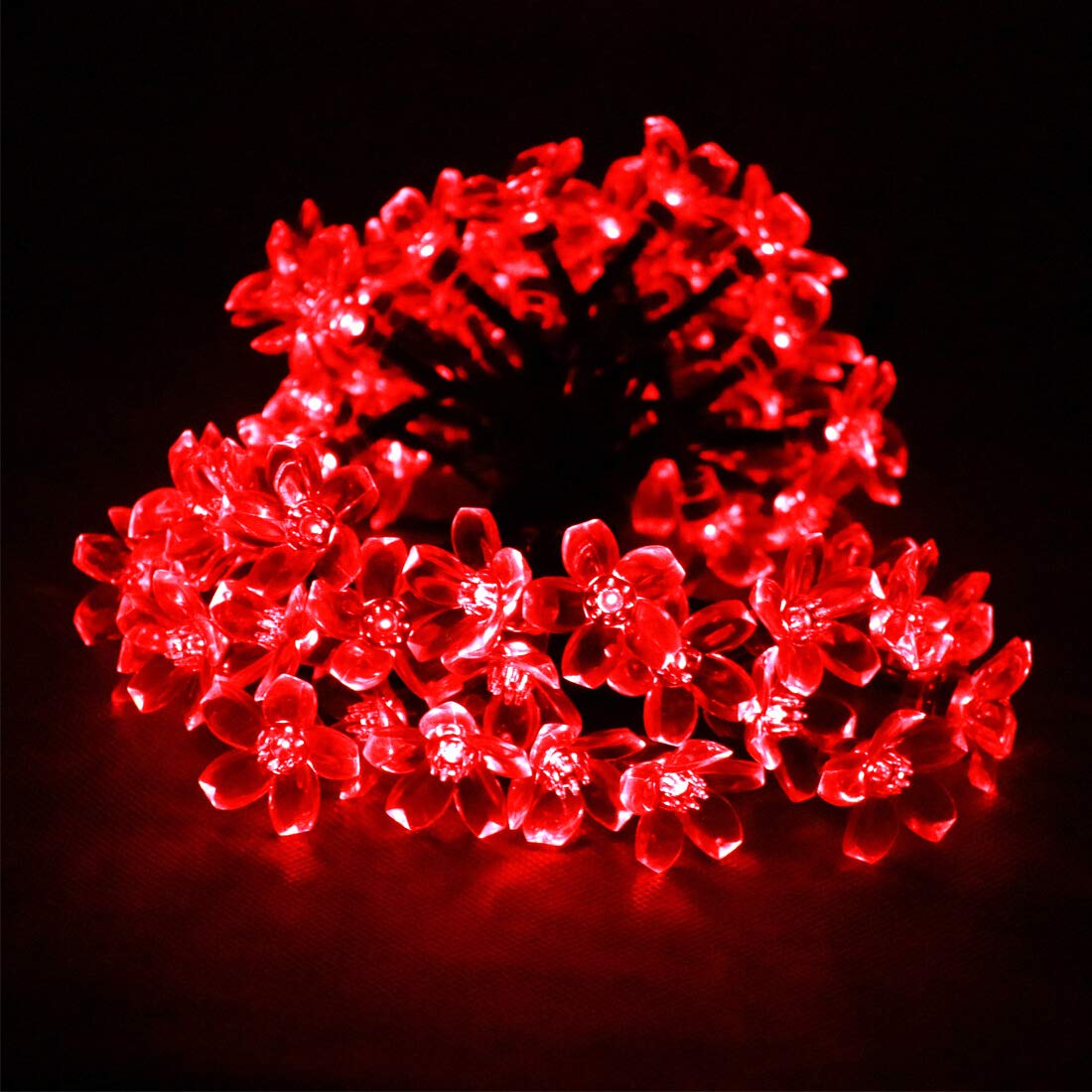 Semilits Outdoor Solar String Lights 50Led Flower Shaped Solar Fairy Lights For Christmas Garden Decoration Red