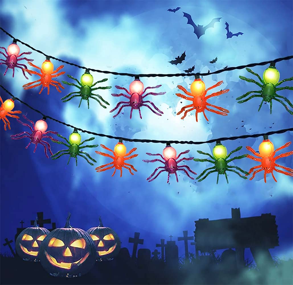 Abeja Halloween Spider String Lights, 8.5FT, 10 Spider Bulbs, UL Listed, Waterproof, Black