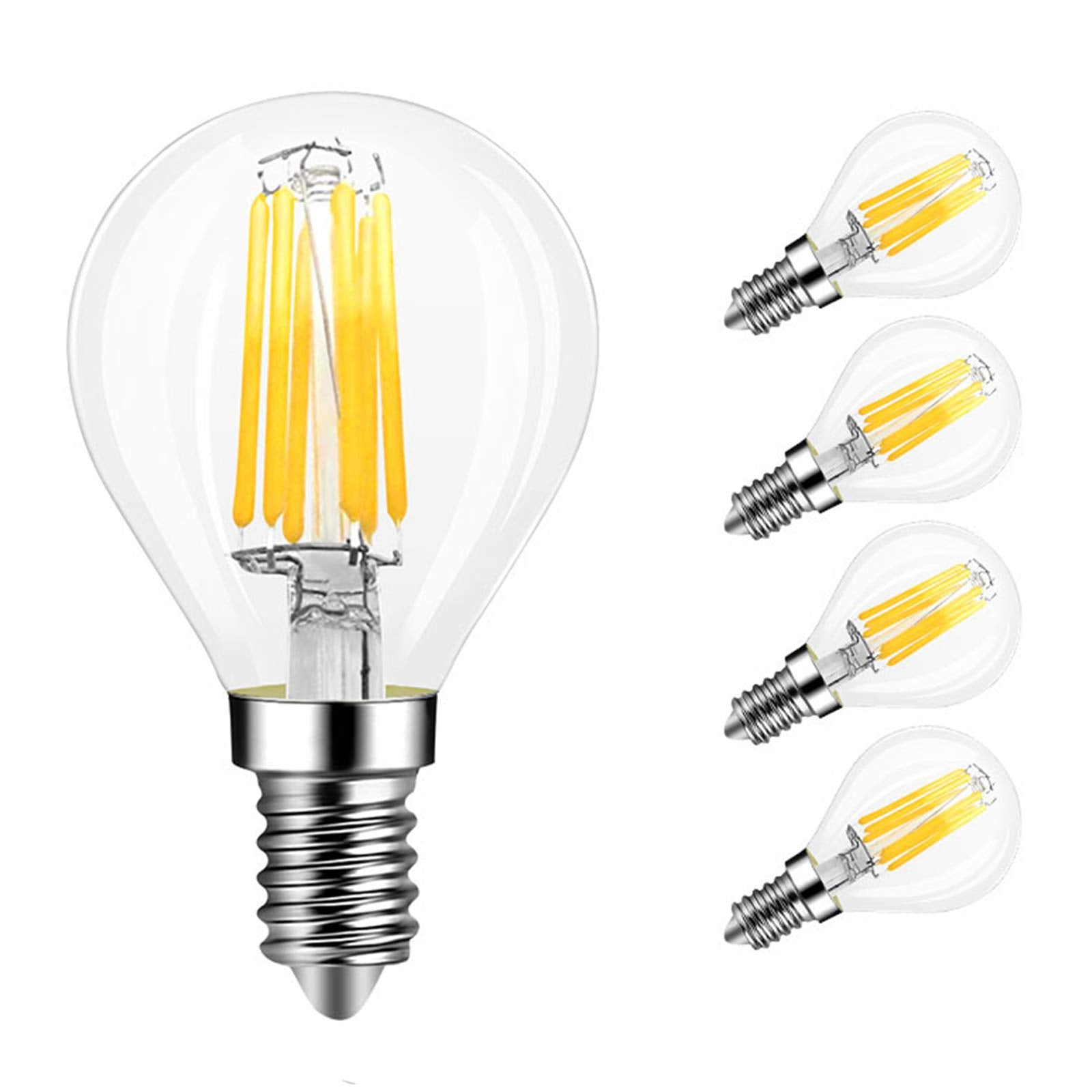 E14 6W G45 Dimmable LED Filament Bulb  2700K Warm White 600LM Edison Candle Light Bulb  G45 Clear Glass Globe Cover  60 Watt Equivalent  AC 110V 4-Pack