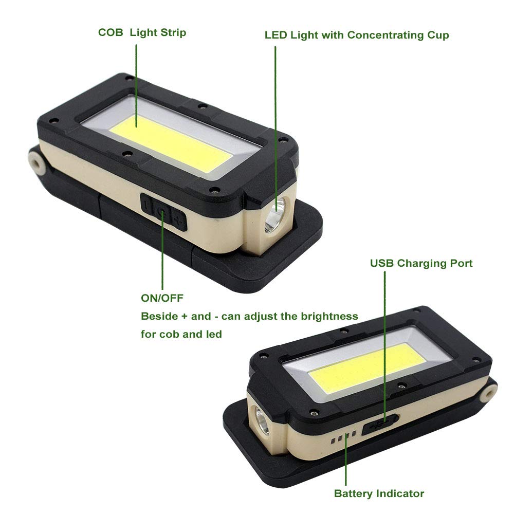 JGA JOGGING ARM Magnetic LED Portable Working Light Rechargeable LED Work Flashlight Super Brightness 180 Rotatable Folding Snap