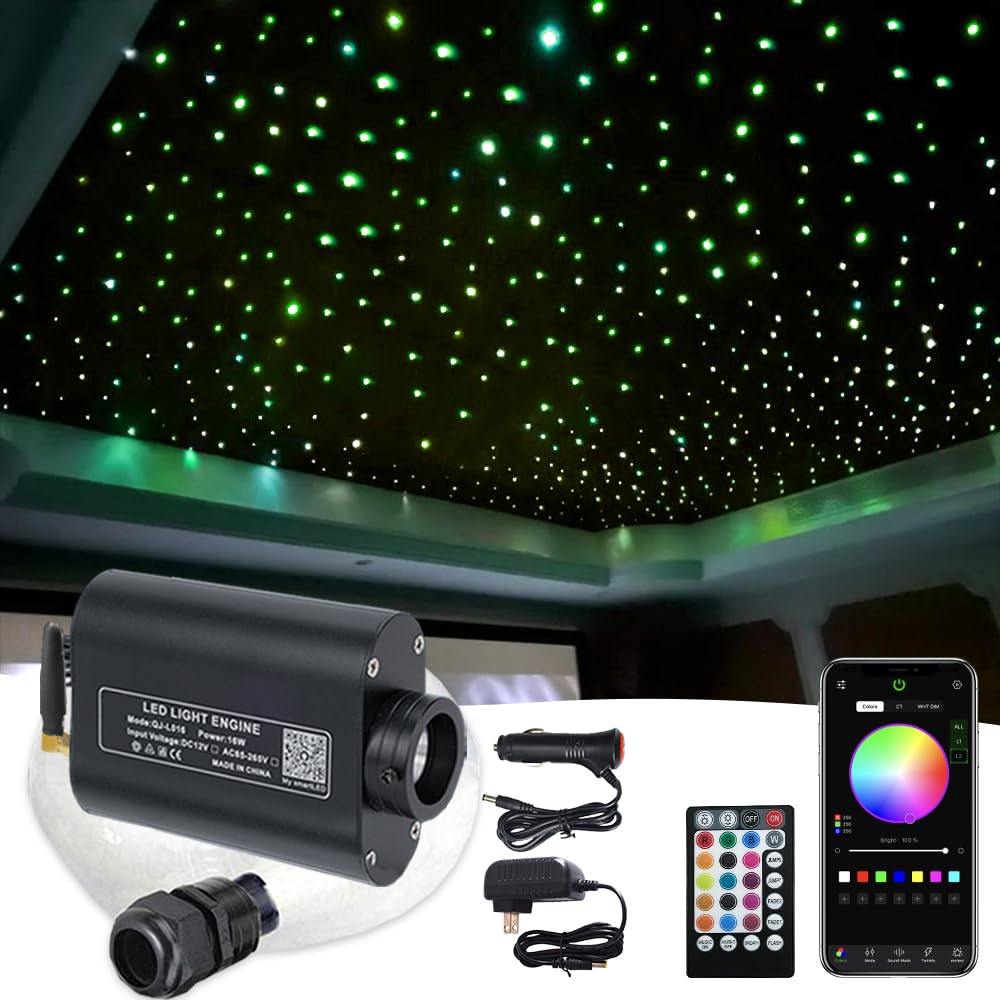 Firework 16W RGBW Fiber Optic Star Ceiling Light Kit, 460pcs 0.03in 6.5ft/2m, Multicolor, Metal, Model bk16w