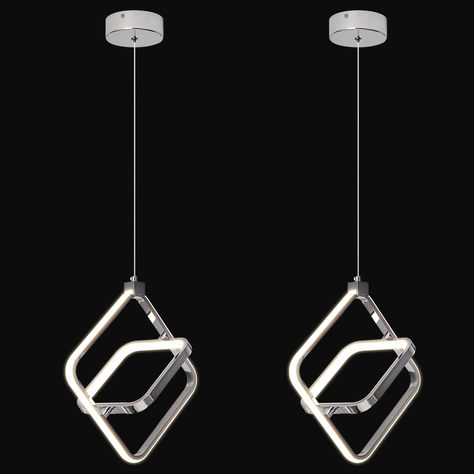 BNHHLZ Modern LED Chandelier Pendant Light Fixtures 20W Dimmable Rectangular 2-Pack Chrome