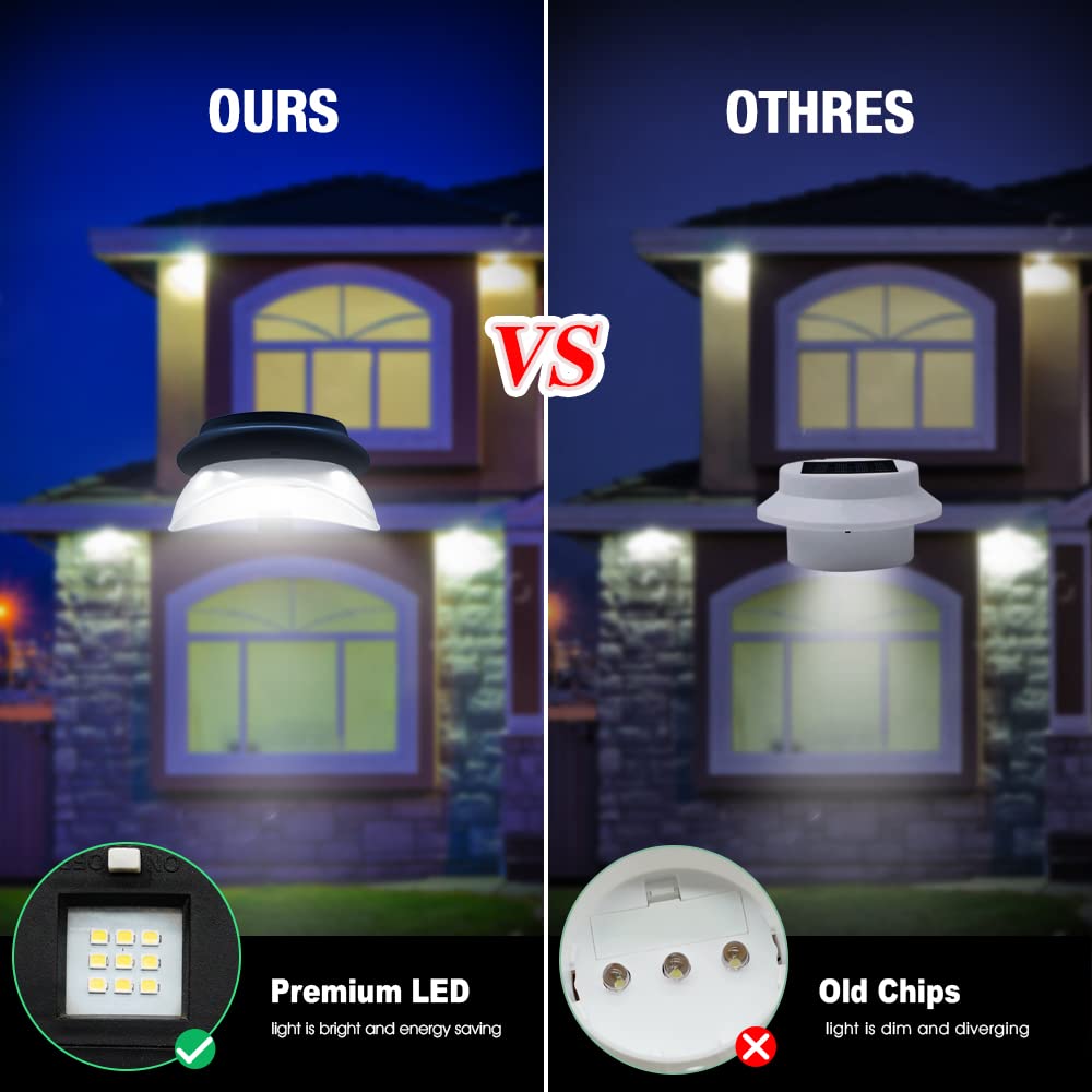 DBF Solar Gutter Lights - 9 LED Waterproof Outdoor Lights, Dark Sensing, Auto On/Off, 6 Pack, Cool White, Model DBF-FD-WH-02