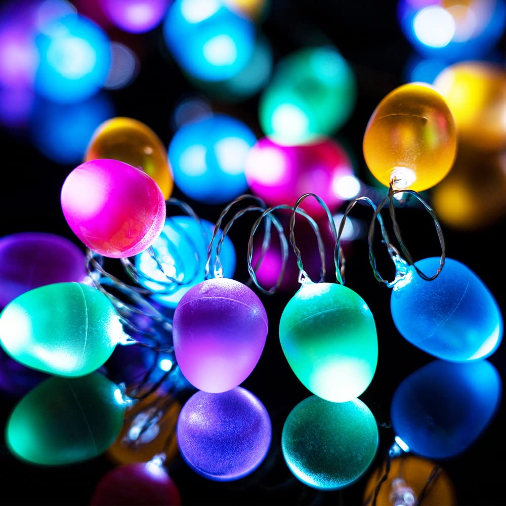 BOHON Easter Decorations Easter Egg Ornaments 10ft 30 LEDs Fairy Lights Battery Operated with Remote Multi Color String Lights f