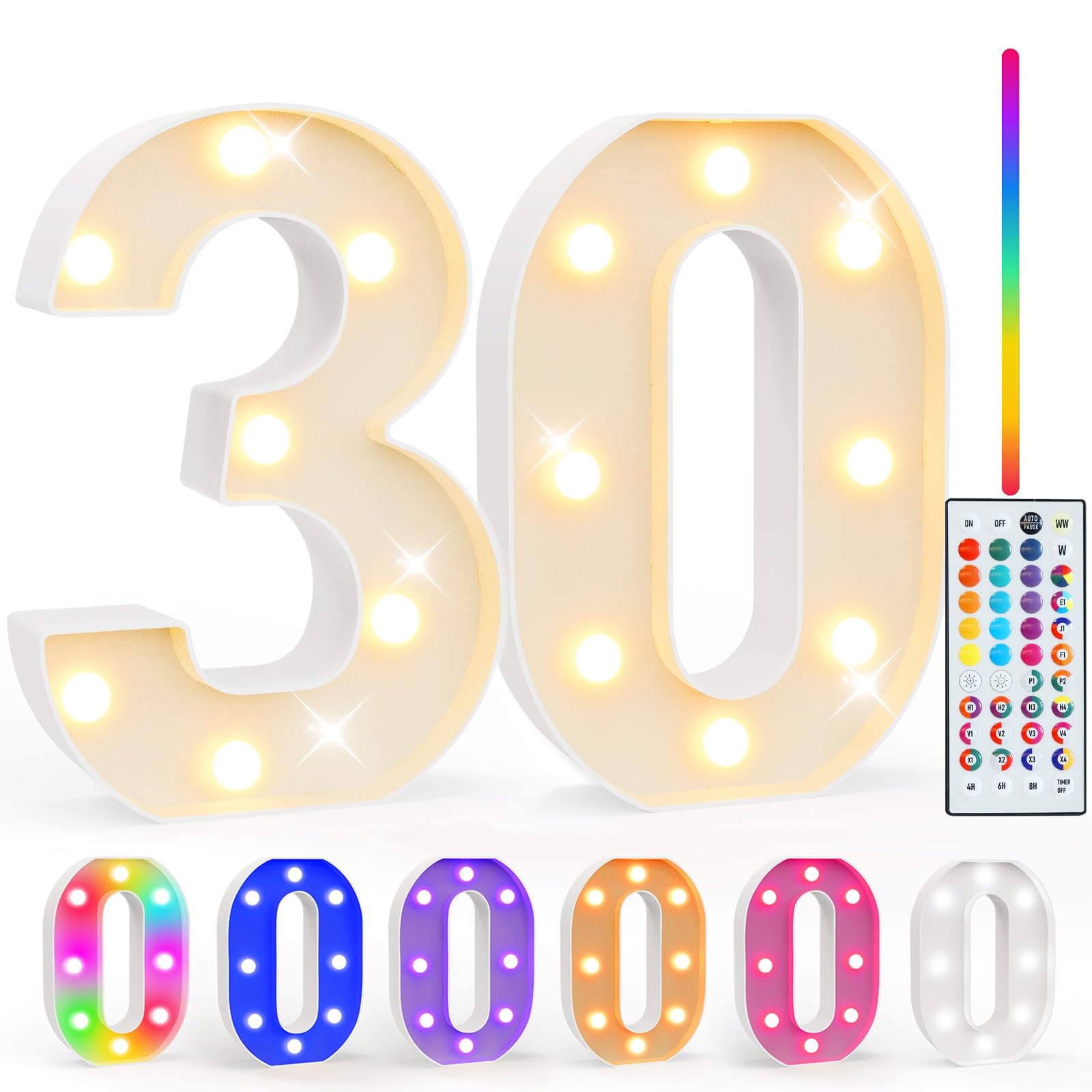 Pooqla 30Th Birthday Decorations For Her Him  35 Colors Led Light Up Numbers With Remote  Multicolor Marquee Numbers 30 Sign For Party Wedding Anniversary Decor 30Th Birthday Gift  Number 30