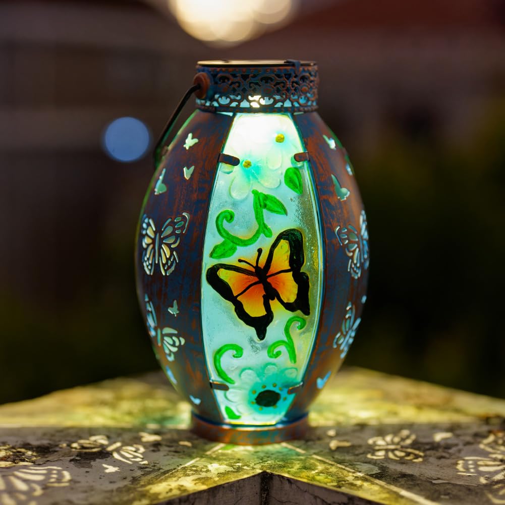 Sunnygarden Butterfly Hanging Solar Lantern Outdoor Waterproof, Lanterns Decorative Outdoor Solar Lights For Yard Table Patio Ga