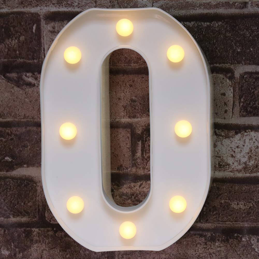 Pooqla Decorative LED Number Lights Sign, Warm White Plastic Marquee, Battery Operated, Number 0
