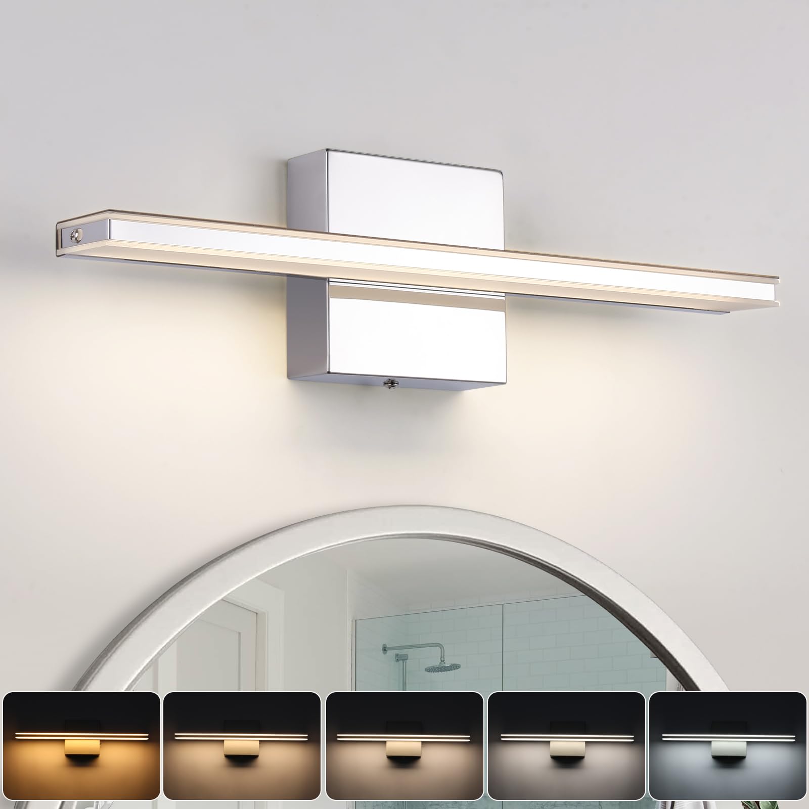 BRIVOLART Modern Bathroom Vanity Light 15.7in 12W Dimmable Chrome LED Fixture Model 6420