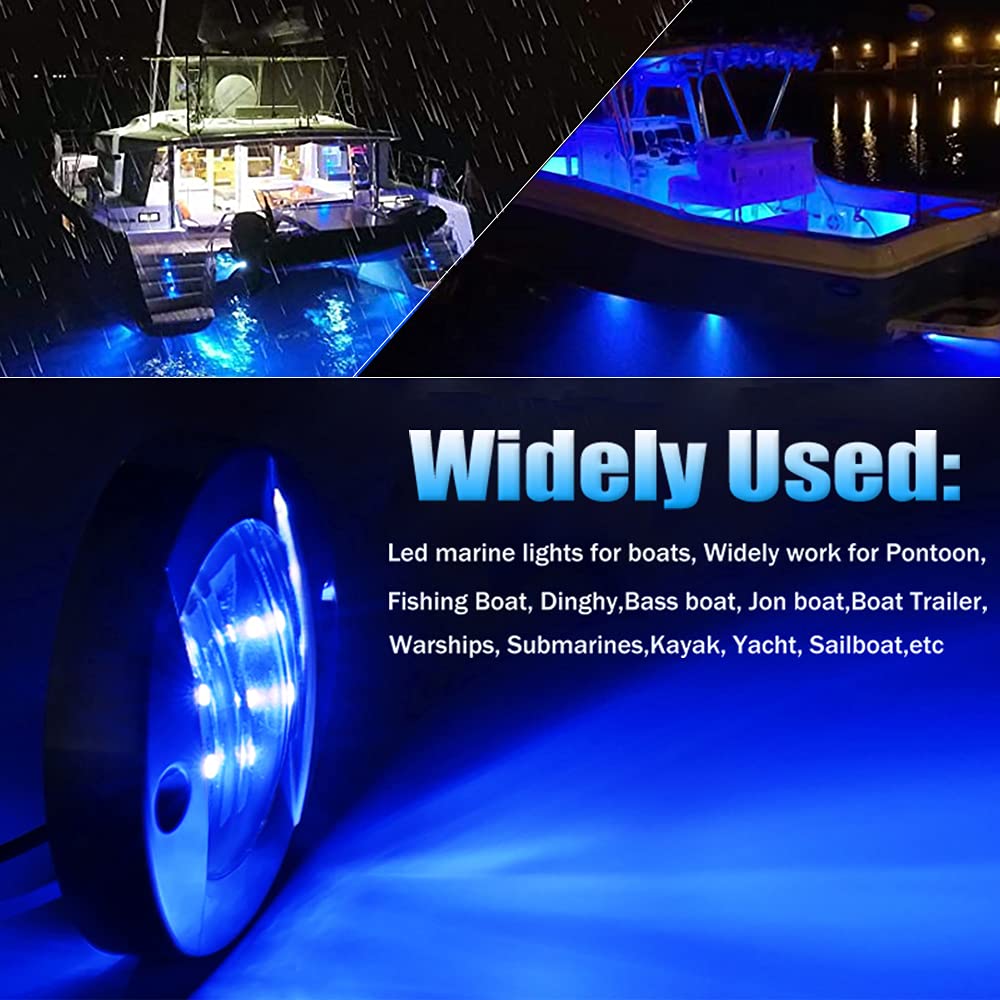 ALFU 10Pcs Blue Marine Boat Interior LED Lights - 3 Inch Waterproof Deck Courtesy Lights for Night Fishing and Transom Mount
