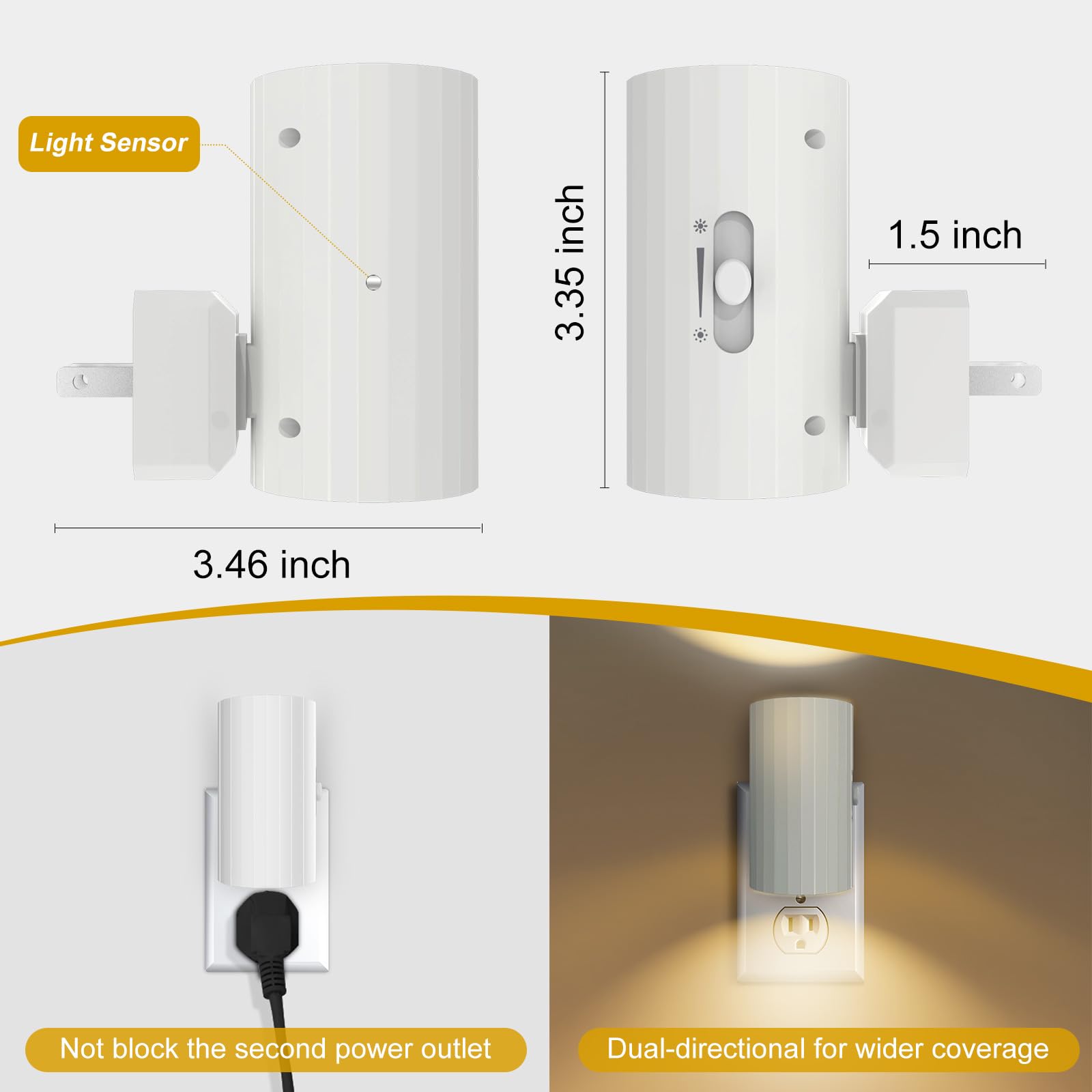 WSKVEZZA LED Night Light - Dimmable 0-100 LM, 3000K Soft White, Plug-in, Sensor Dusk to Dawn, Modern Design, 2 Pack