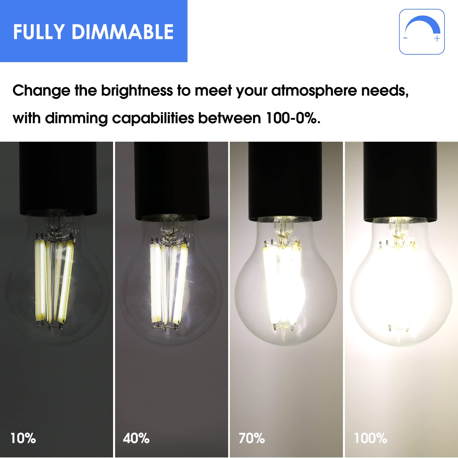 Energetic Dimmable A19 Led Edison Light Bulb, 12W Equivalent 100W, 1600Lm High Brightness, 4000K Cool White, Clear Antique Led F