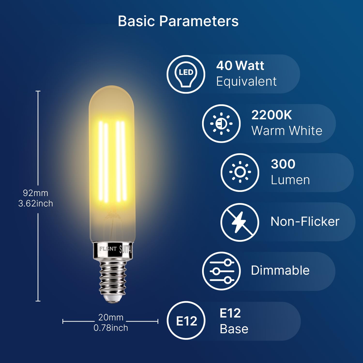 Flsnt Candelabra Led Light Bulbs 40W Equivalent, Dimmable E12 Led Chandelier Light Bulbs, T6/T25, 4W, 2200K Amber White, 300Lm,