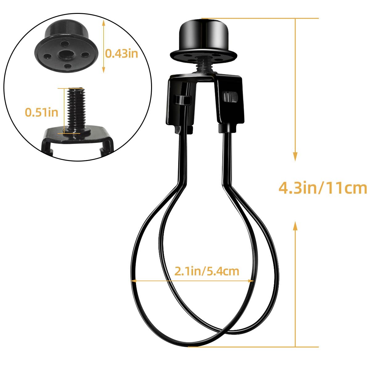 Yuntop Clip On Lampshade Adapter, Metal Shade Light Bulb Holder, 1.2X2.1X4.3 In, Black, Includes Finial & Levellers
