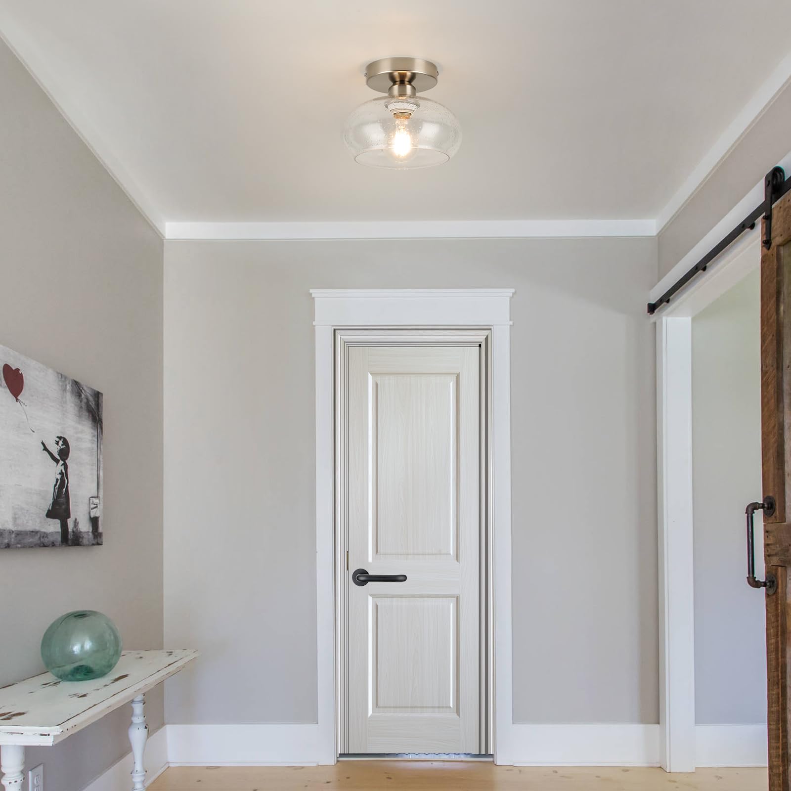 Wilon Modern Semi Flush Mount Ceiling Light - Industrial Ceiling Light Fixture With Glass Shade Kitchen Light Fixtures Mini Ceil