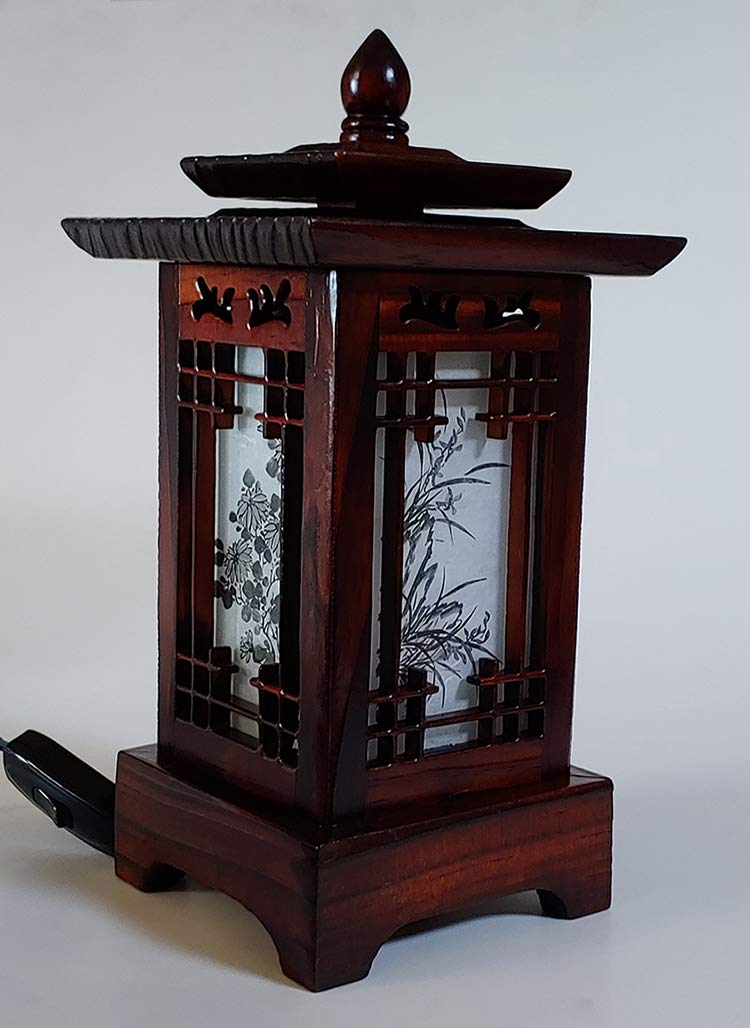 Antique Alive Traditional Korean Wood Lamp | Handmade Pagoda Table Lantern | Unique Bedside Accent Light