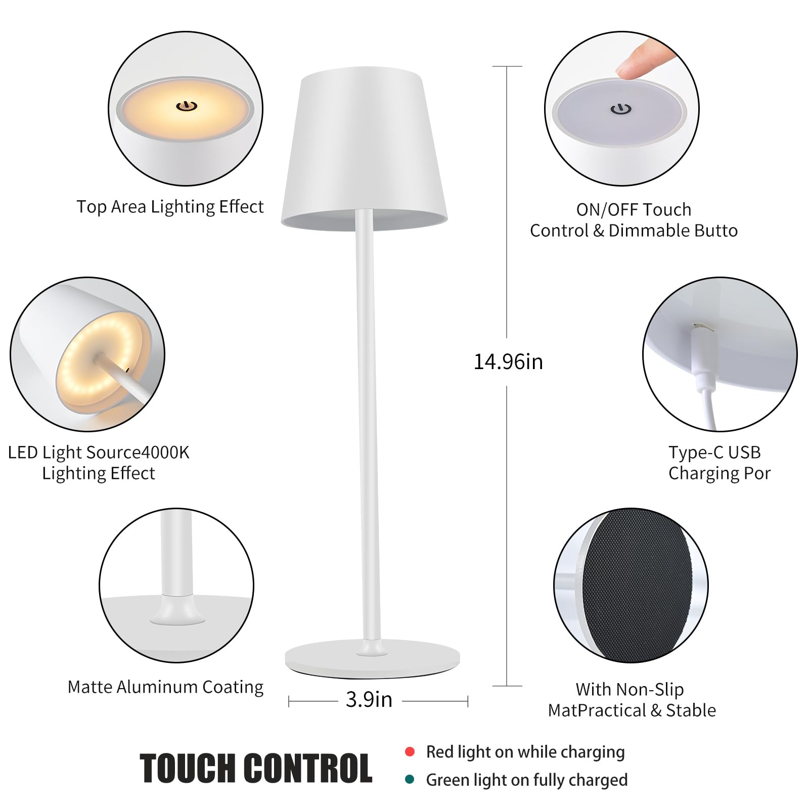 Bgfhome 2Pack Cordless Table Lamp Led Desk Lamp,5000Mah Rechargeable Touch Night Light Wireless Minimalist Design For Couple Din