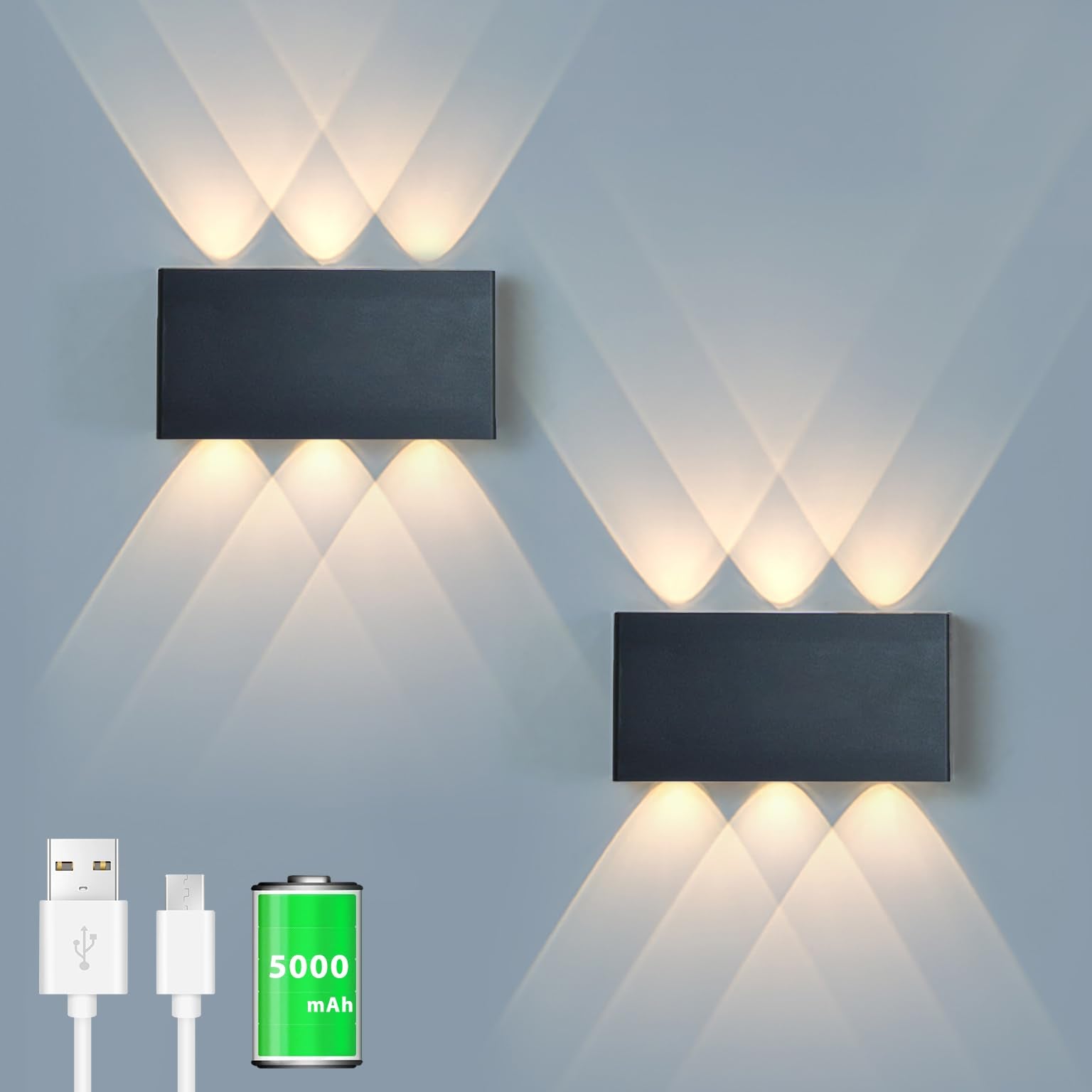 Shelprojsu 2 Pcs LED Magnetic Wall Sconce Lights,5000mAh Wireless Bedside Wall Light USB Rechargeable Reading Wall Lamp,3 Lighti