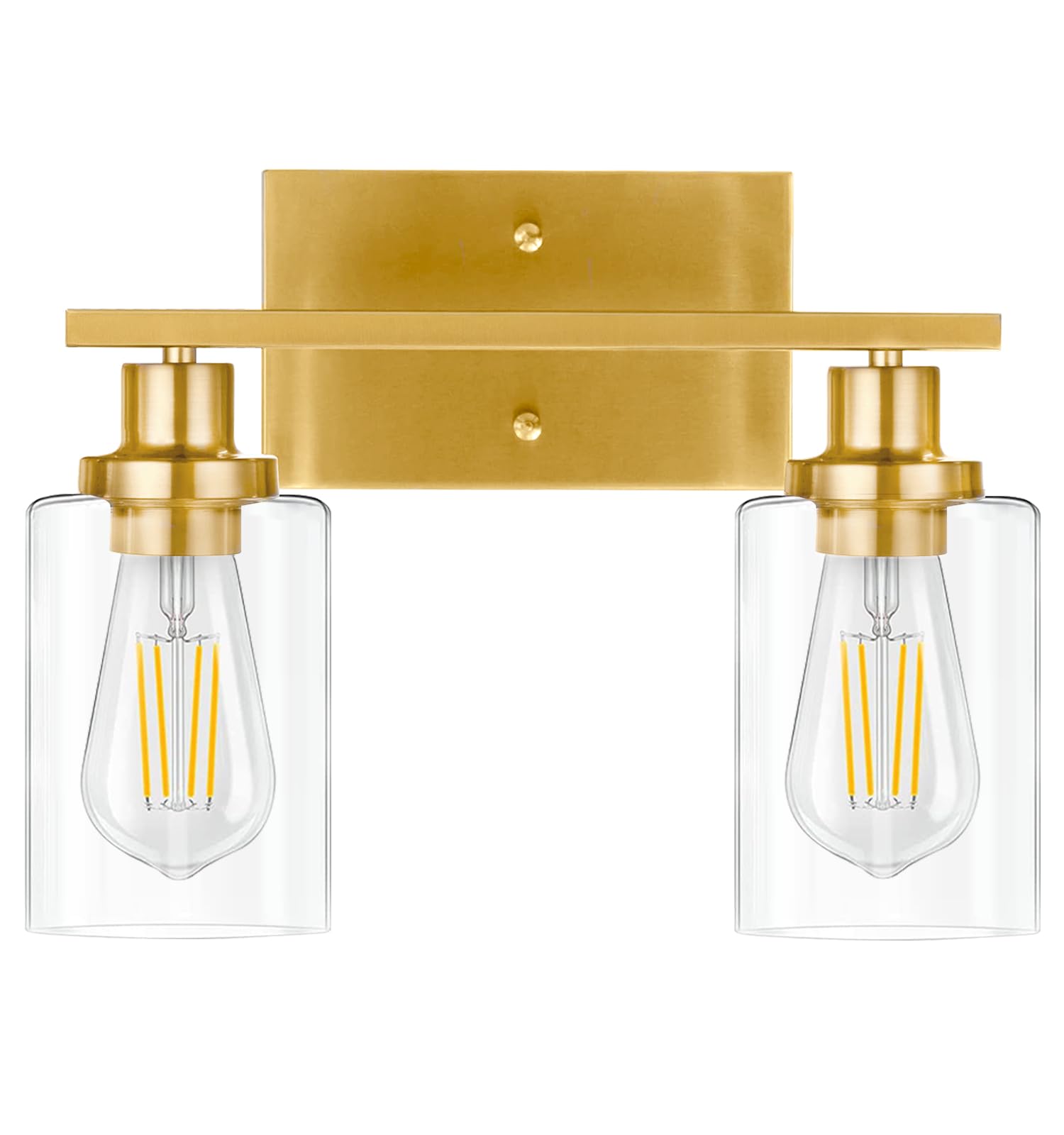 SANGFOR Gold Bathroom Vanity Light Fixture, 2-Light Brushed Gold, Clear Glass Shade, E26 Base, Modern Design