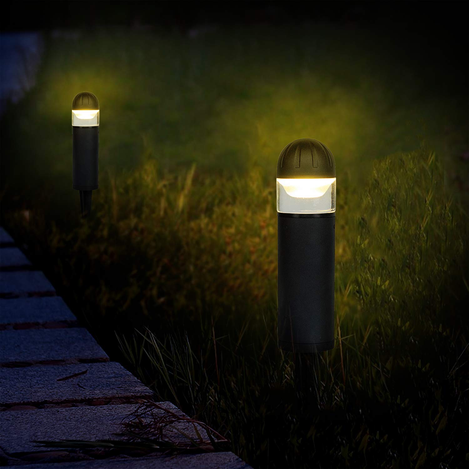 MOON BAY 2731LEDNA x 2 Bollard Landscape Path Light, Low Volt 2W White LED,Waterproof for Outdoor Body with Solid Glass and Alu