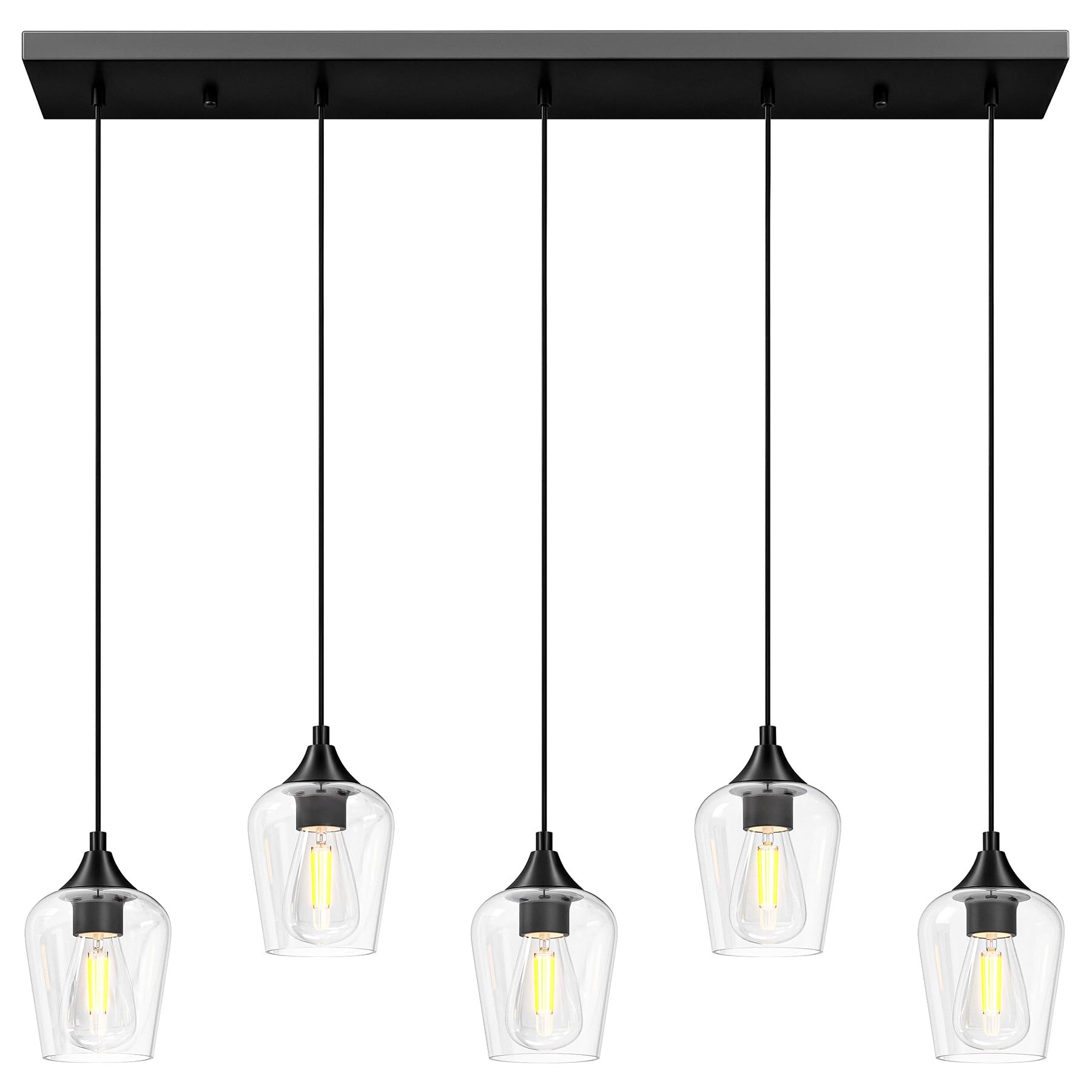 Vonluce 5-Light Pendant Light Kitchen Island  Pendant Light Fixture With 10-55 Height  Modern Pendant Lighting With Wine Glass Shades For Living Room Hallway  Matte Black  Etl Certificated