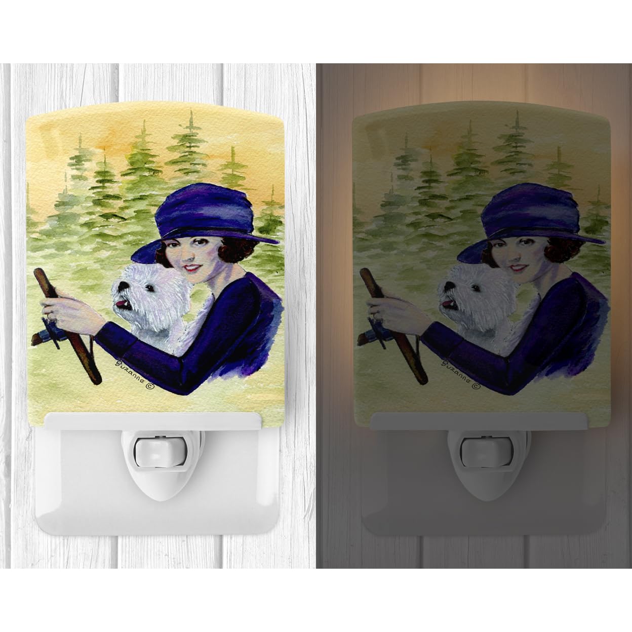 Carolines Treasures Ceramic Night Light, Woman with Westie, 6x4x3in, Model SS8532CNL, Multicolor