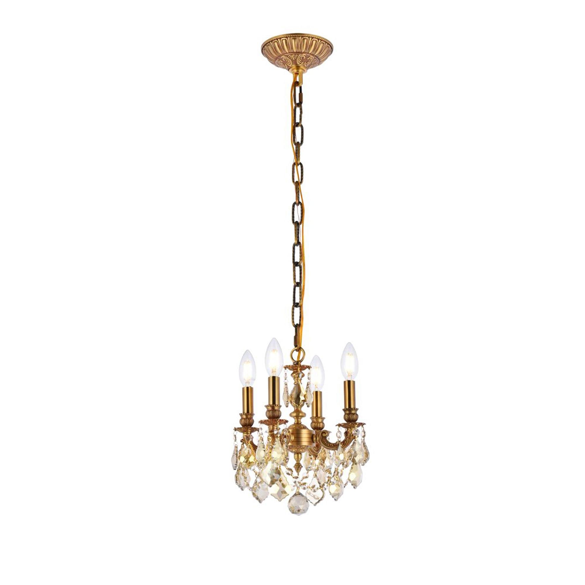 Elegant Lighting 9104D10FG-GT/RC 4-Light Crystal Chandelier, 10inW x 10inH, French Gold Finish with Smoky Golden Teak Crystals