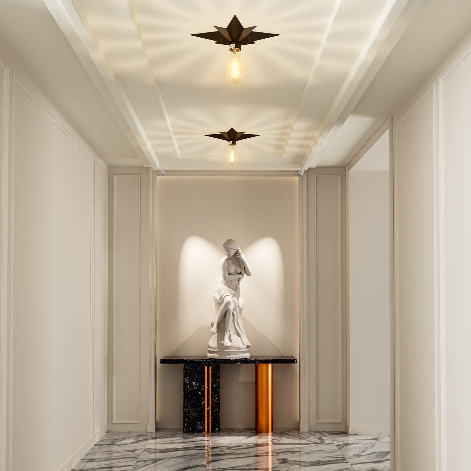 FRIDEKO HOME Flush Mount Ceiling Light - 2 Pack Black Metal Star Fixtures - Modern Design for Kitchen, Hallway, Bathroom