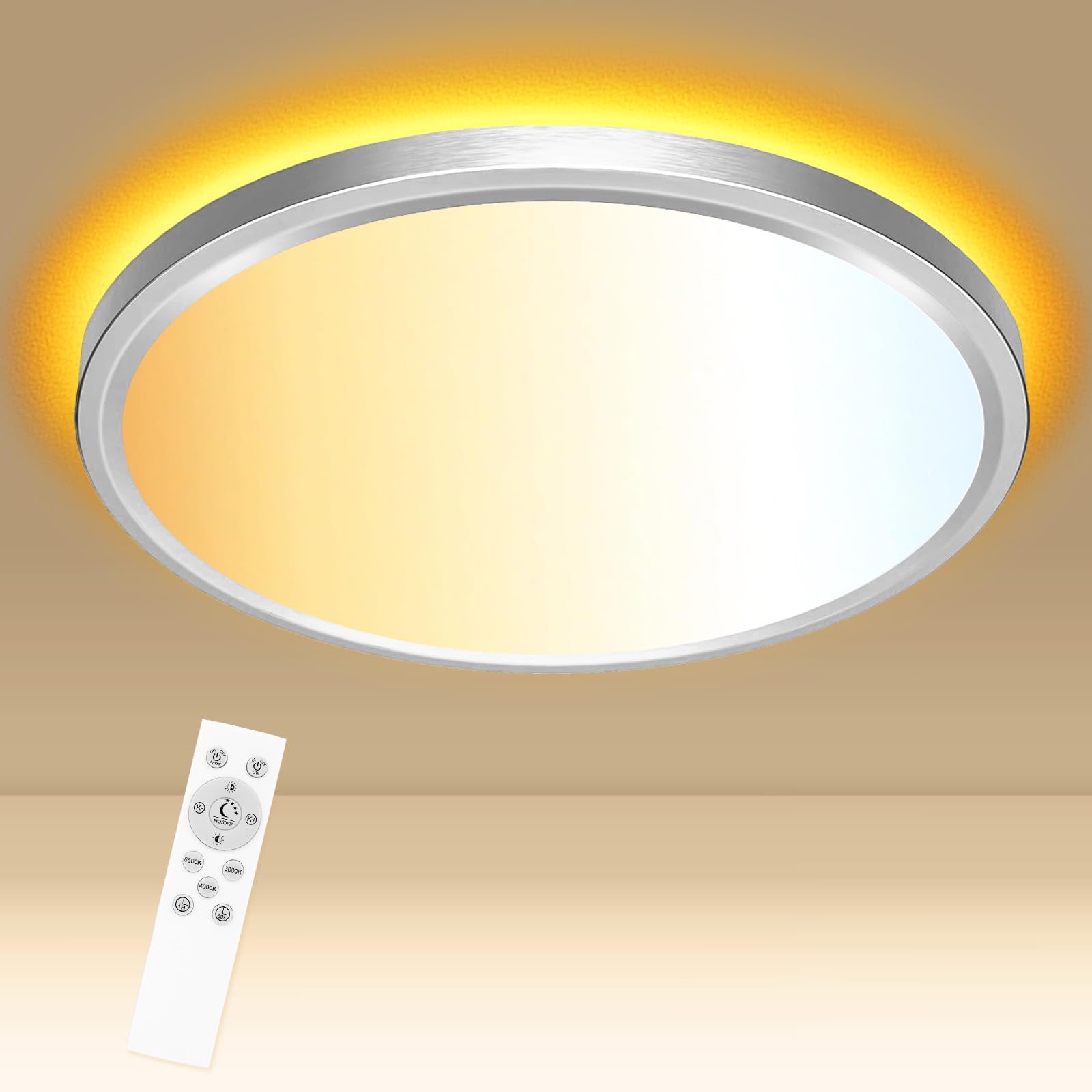 Libtit 12 Inch Led Ceiling Light With Night Light 1800K, 3000K/4000K/6500K Dimmable Flush Mount Ceiling Lights With Remote Contr