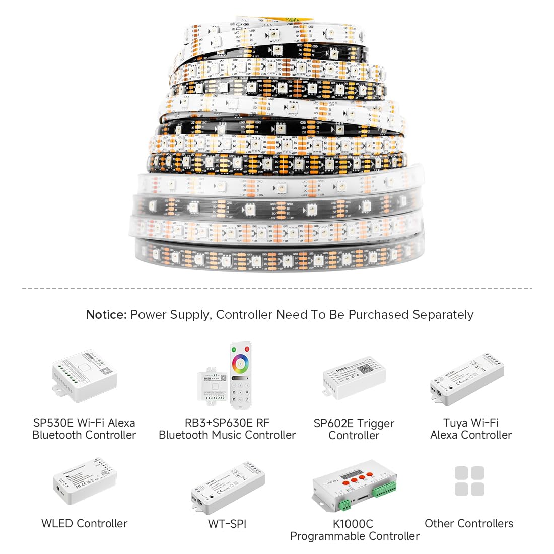 BTF-LIGHTING WS2815 RGB LED Strip 16.4ft 300LEDs IP68 Waterproof Black PCB