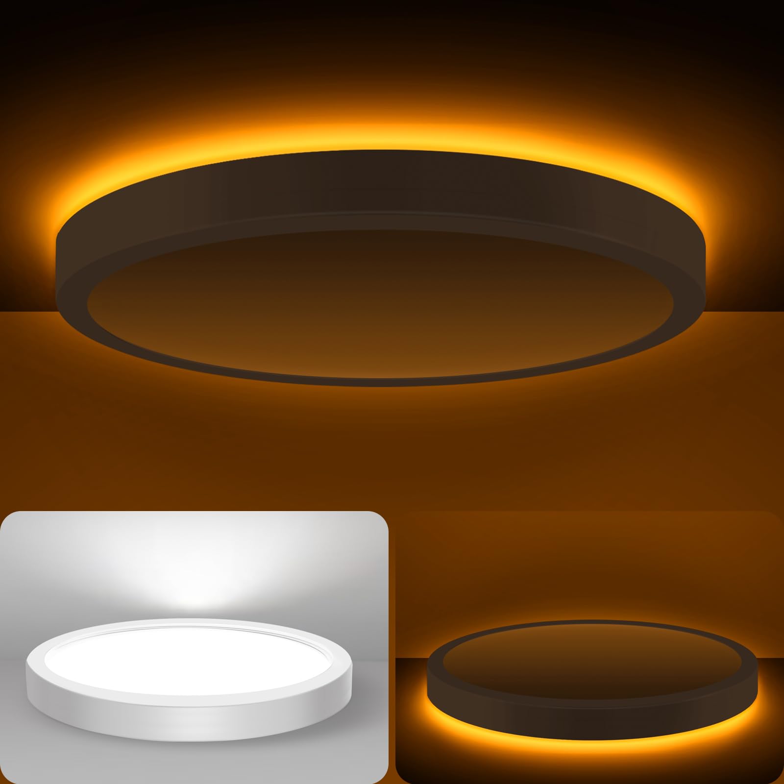 1PACK Flush Mount Ceiling Light Fixtures with Night Light - 3000K-4000K-6500K Flat led Lights for Room Ceiling,Ultra Thin Round 