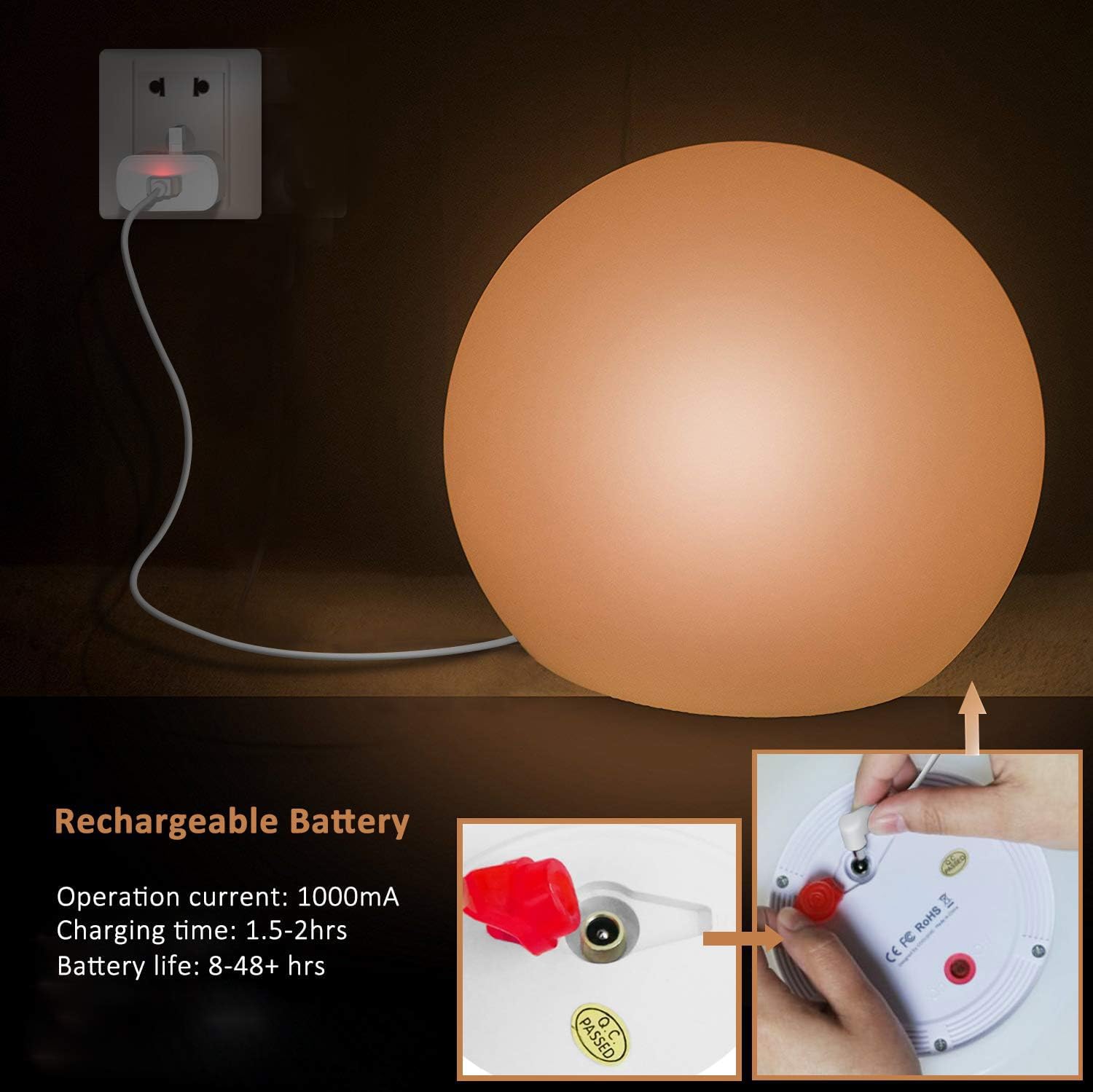 COPU 10-Inch LED Ball Light, Rechargeable RGB Color Changing, Waterproof Mood Lamp for Indoor/Outdoor, Model COPU