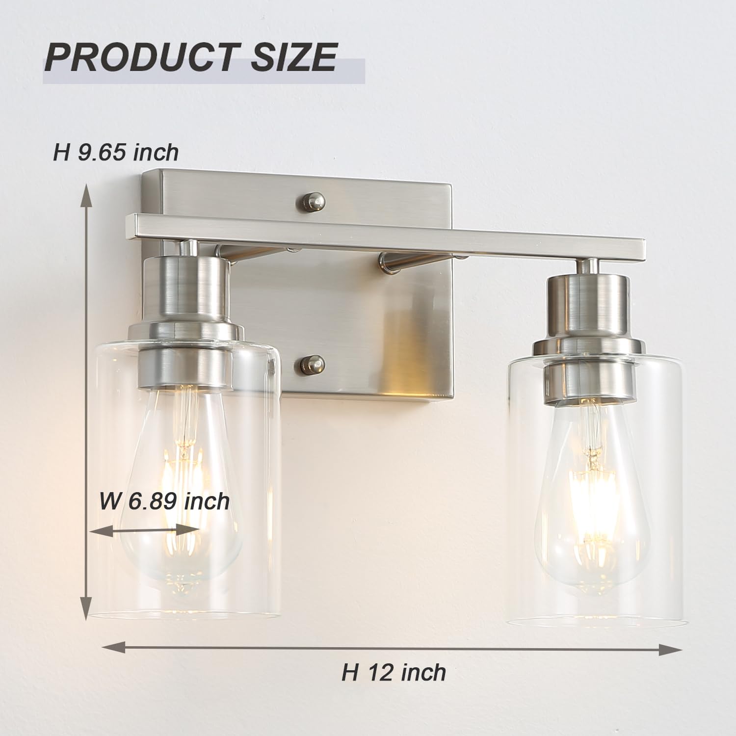 Jodauirt Farmhouse Wall Sconces 2-Lights Brushed Nickel Bathroom Vanity Light Fixtures,Classic Wall Sconces With Clear Glass Shades, Modern Wall Lighting ?For Mirror,Bedroom,Living Room