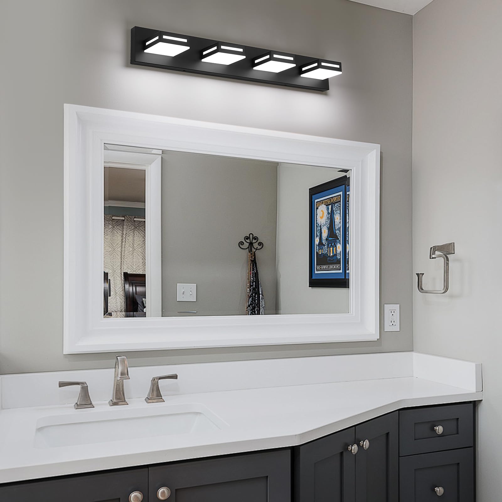 Donrao 30-Inch Modern Black LED Bathroom Vanity Light Fixture, 4-Light, Cool White 6000K, Model DY2409200003