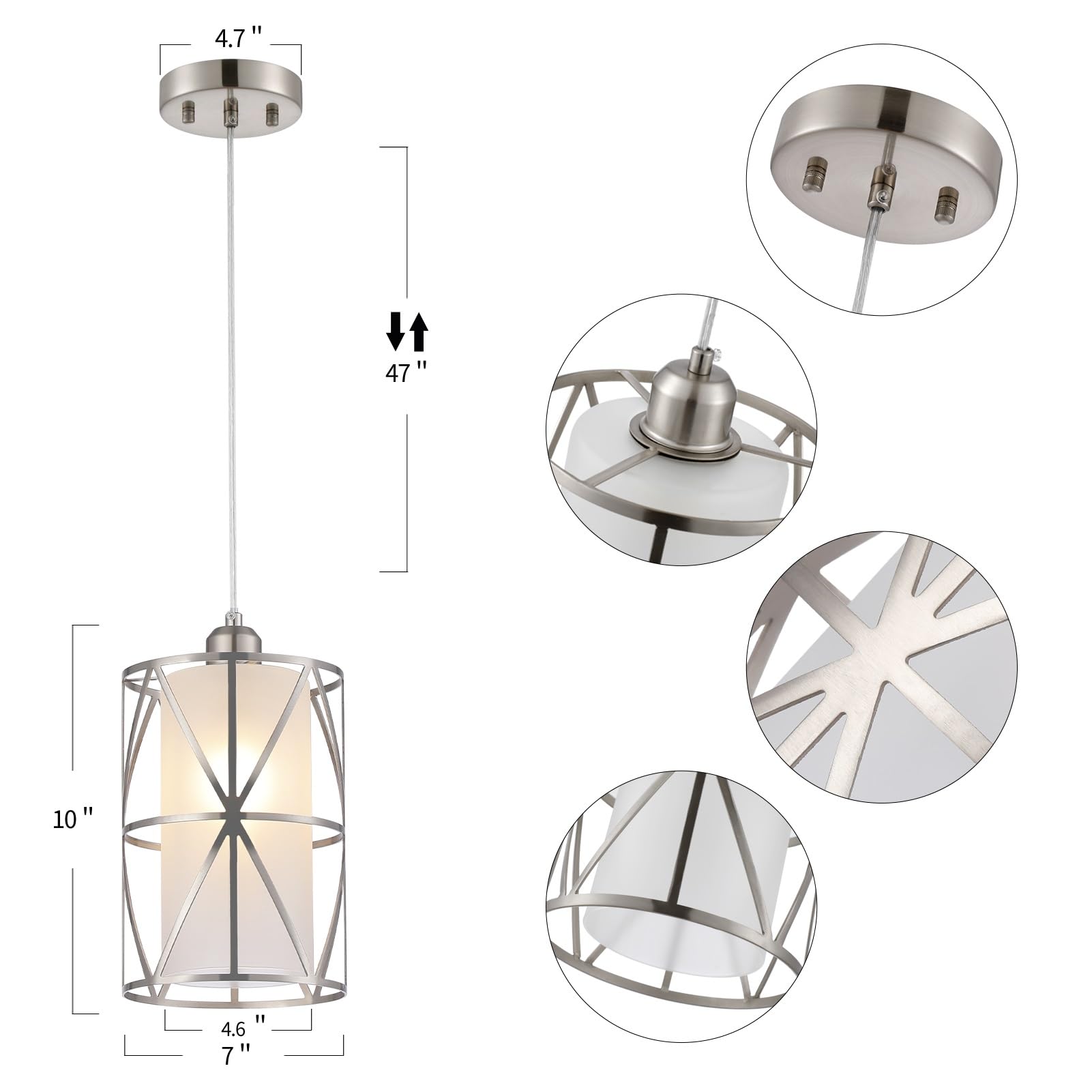 Zlierop Modern Pendant Light With Frosted Glass, Brushed Nickel Hanging Kitchen Lights, Cylindrical Pendant Lights Kitchen Island, Kitchen Pendant Lighting Over Island, Foyer, Dining Room, Entryway