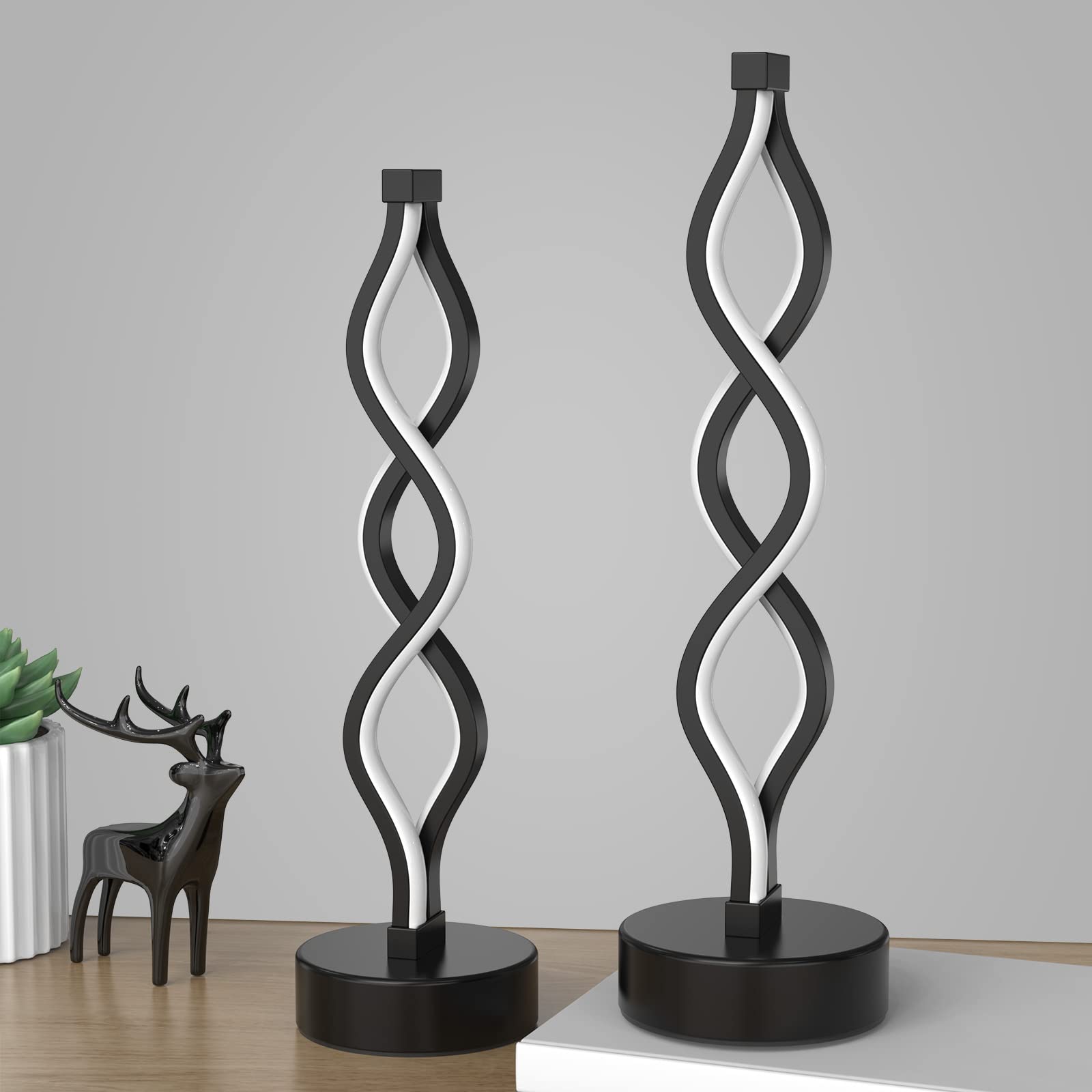 NUR Bedside Lamps Set of 2, Black Lamps for Living Room, Dimmable LED Nightstand Lamp, Small Nightstand Lamp for Bedroom, Home,