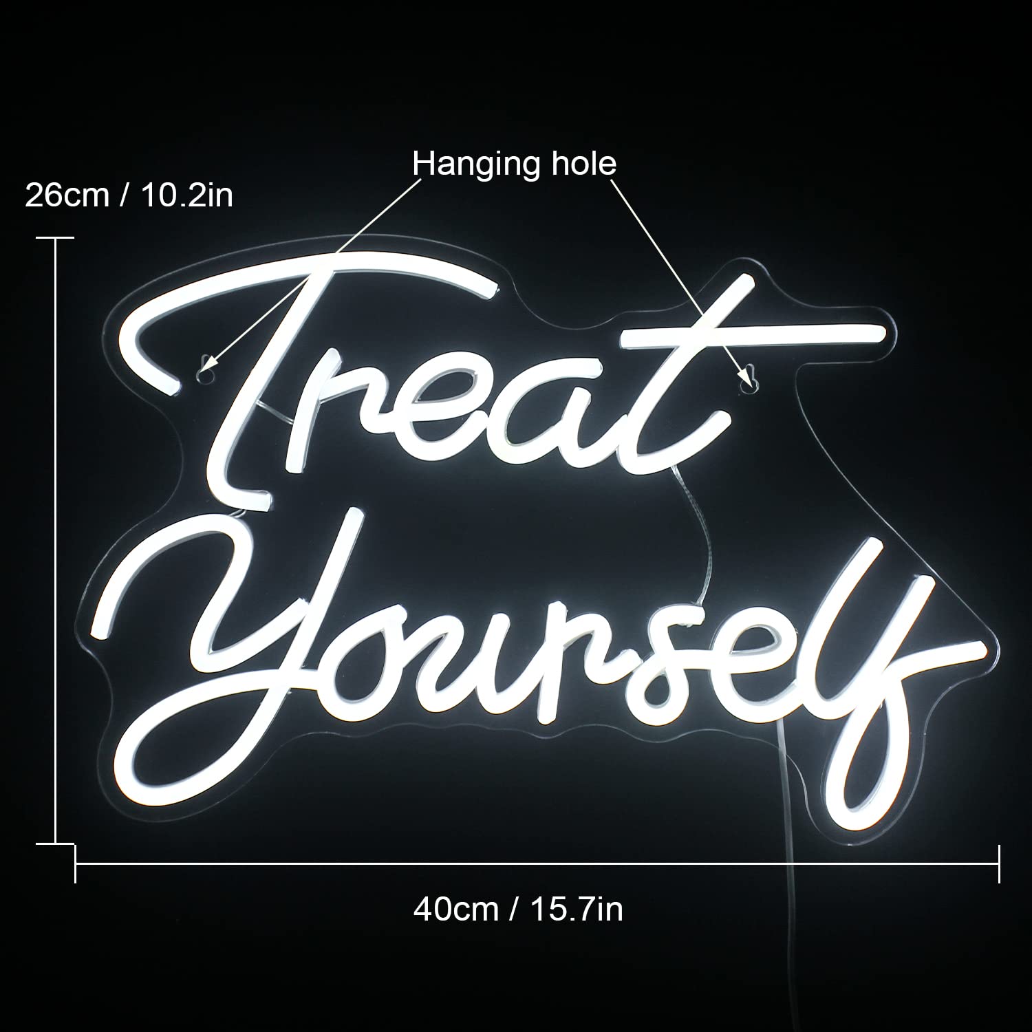 Wanxing LED Neon Sign Light for Bedroom, White Acrylic, Model WX-NS-treat yourself, Happy Light for Wedding & Birthday Decor