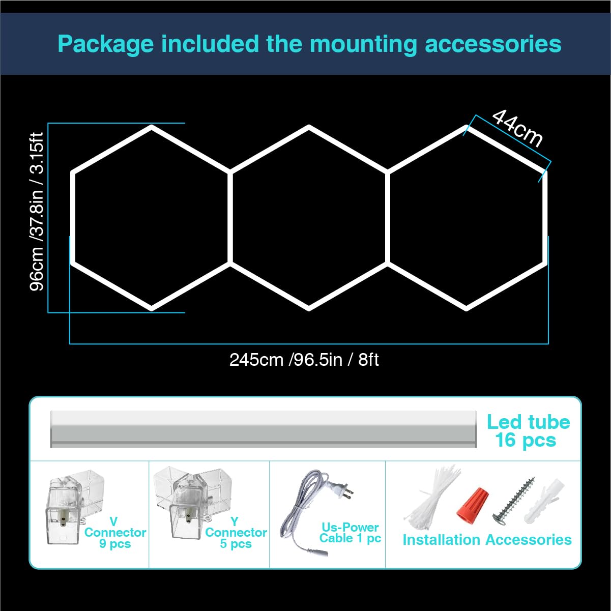 Hexagon Garage Light :16 Pack 128W 6500K 3 Honeycomb Ceiling Hex Lights Hexagon Led Lights For Garage Gym Basement Warehouse Auto Beauty Shop Car Detailing Hair Salon Workshop Lighting (Hexagon-3-1)